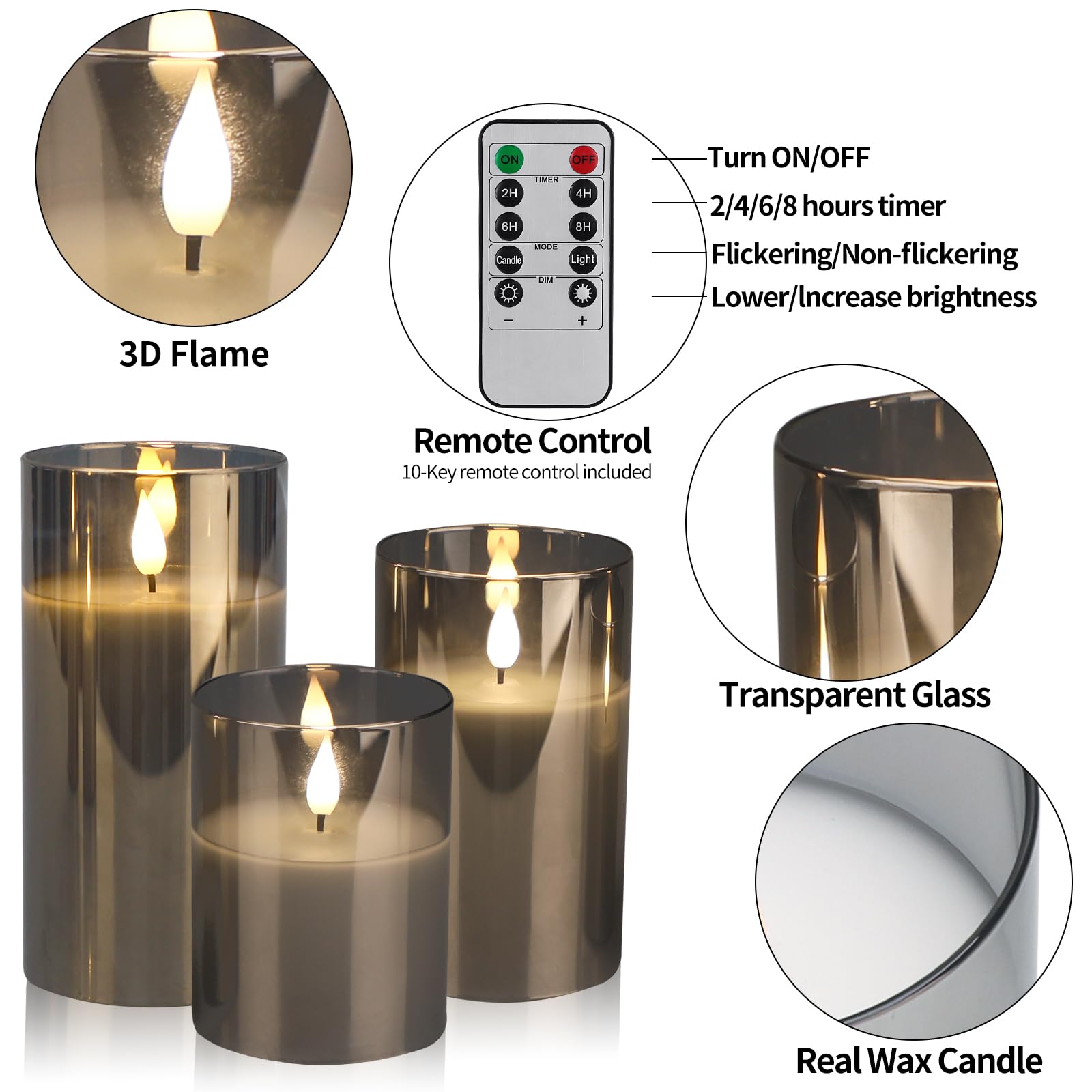 Yinuo Candle Flameless Led Candles Flickering, Battery Operated Candles With Timer Remote, Glass Effect Candles Warm Color Movin