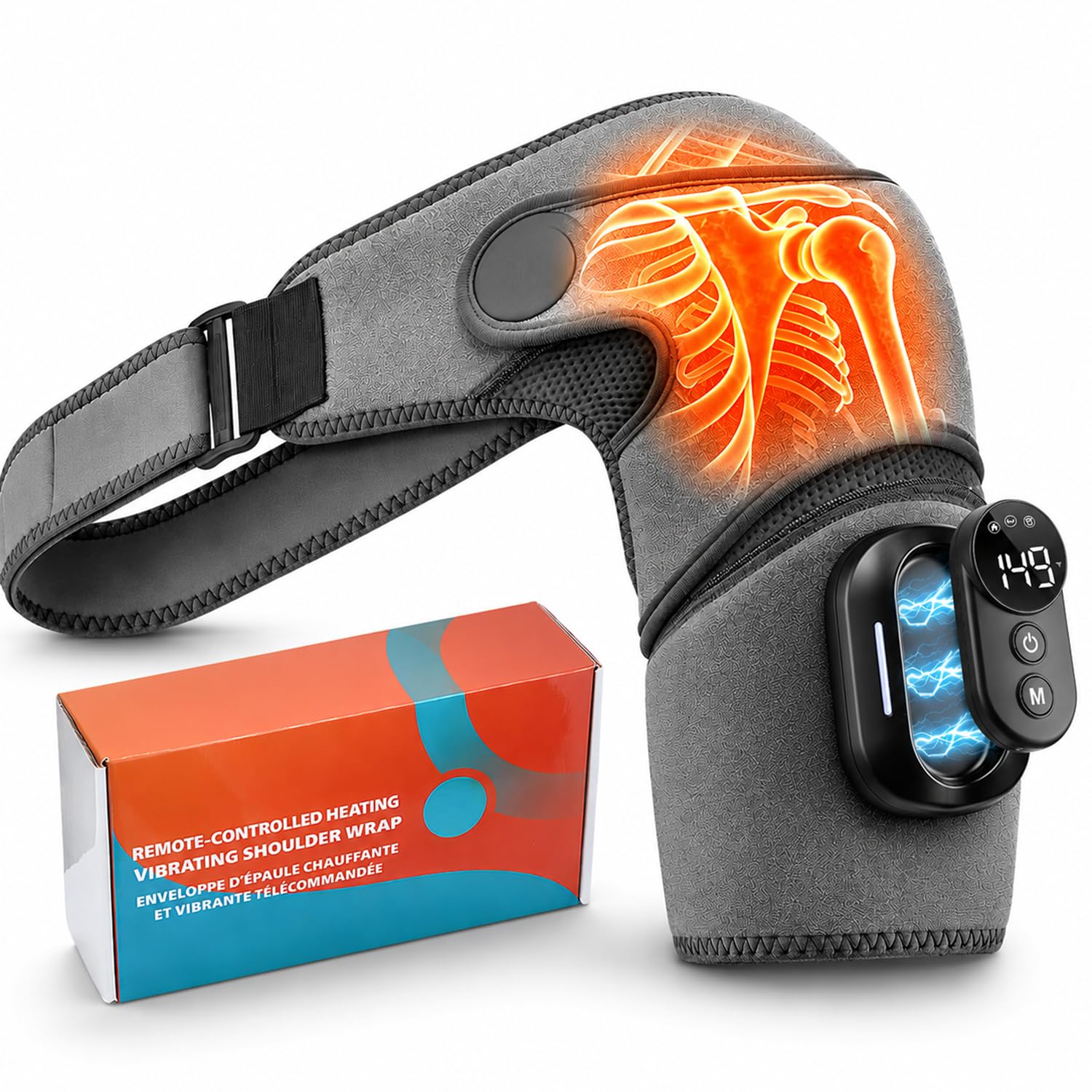Triple Method Shoulder Massager for Deep Tissue, 5000mAh Cordless Wearable Vibration Heated Shoulder Brace for Muscle Massage Ho