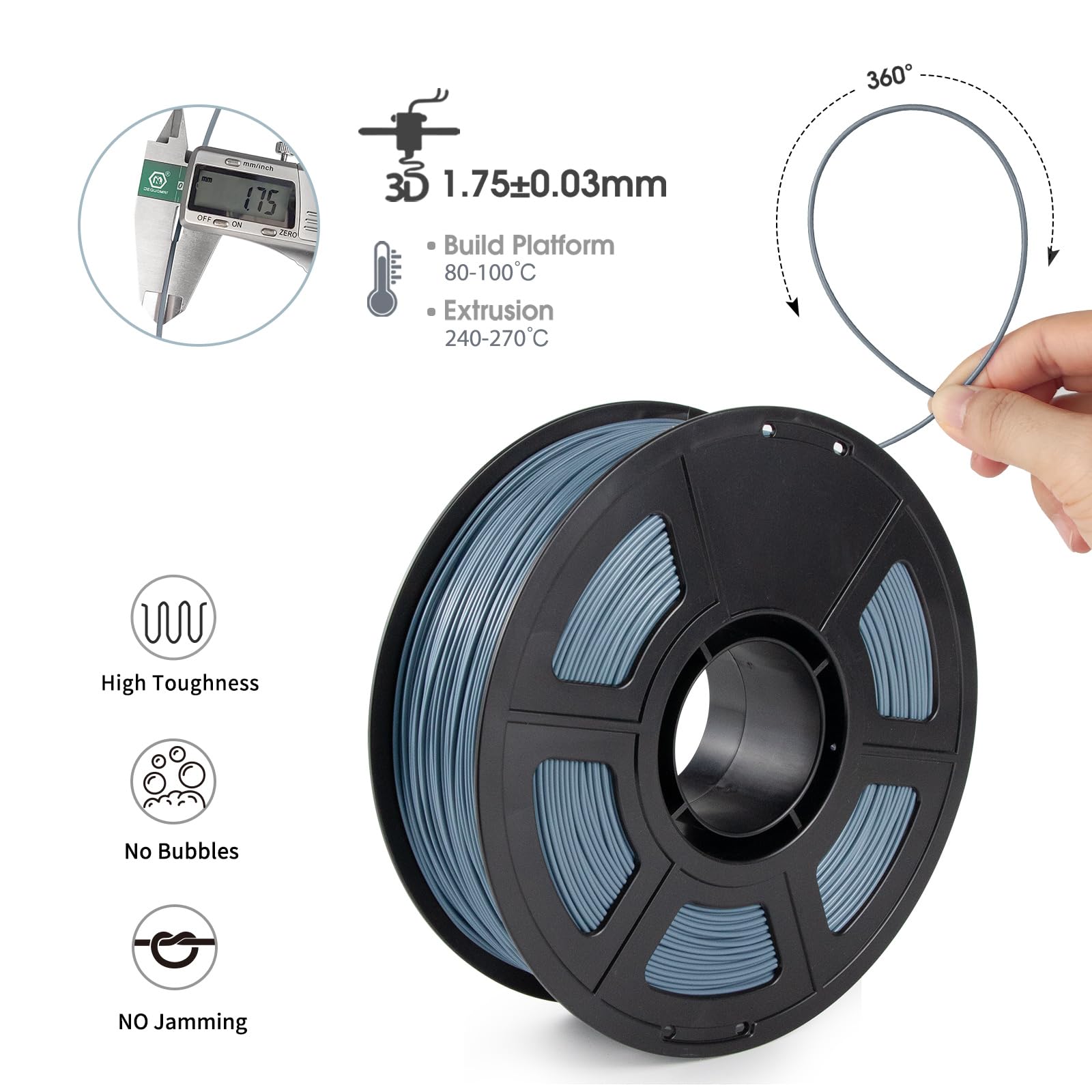 Isanmate Asa Filament 1.75Mm Bluish Grey 1Kg, Uv & Weather Resistant 3D Printer Filament Perfect For Outdoor Functional Parts, D