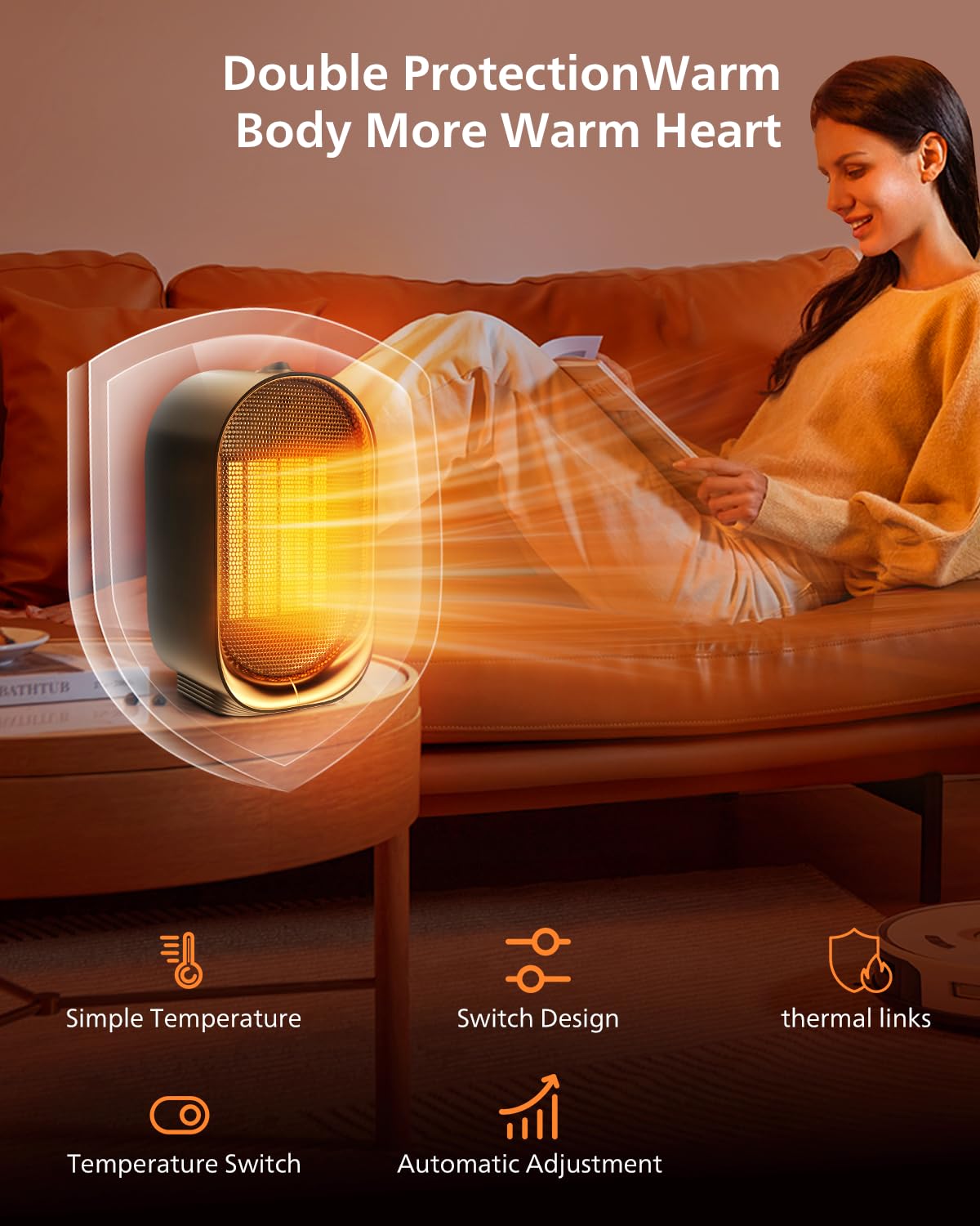 Linfox Space Heater, Portable Heaters For Indoor Use For Office, Energy Efficient Mini Desk Heater, Overheating & Tip Over Prote