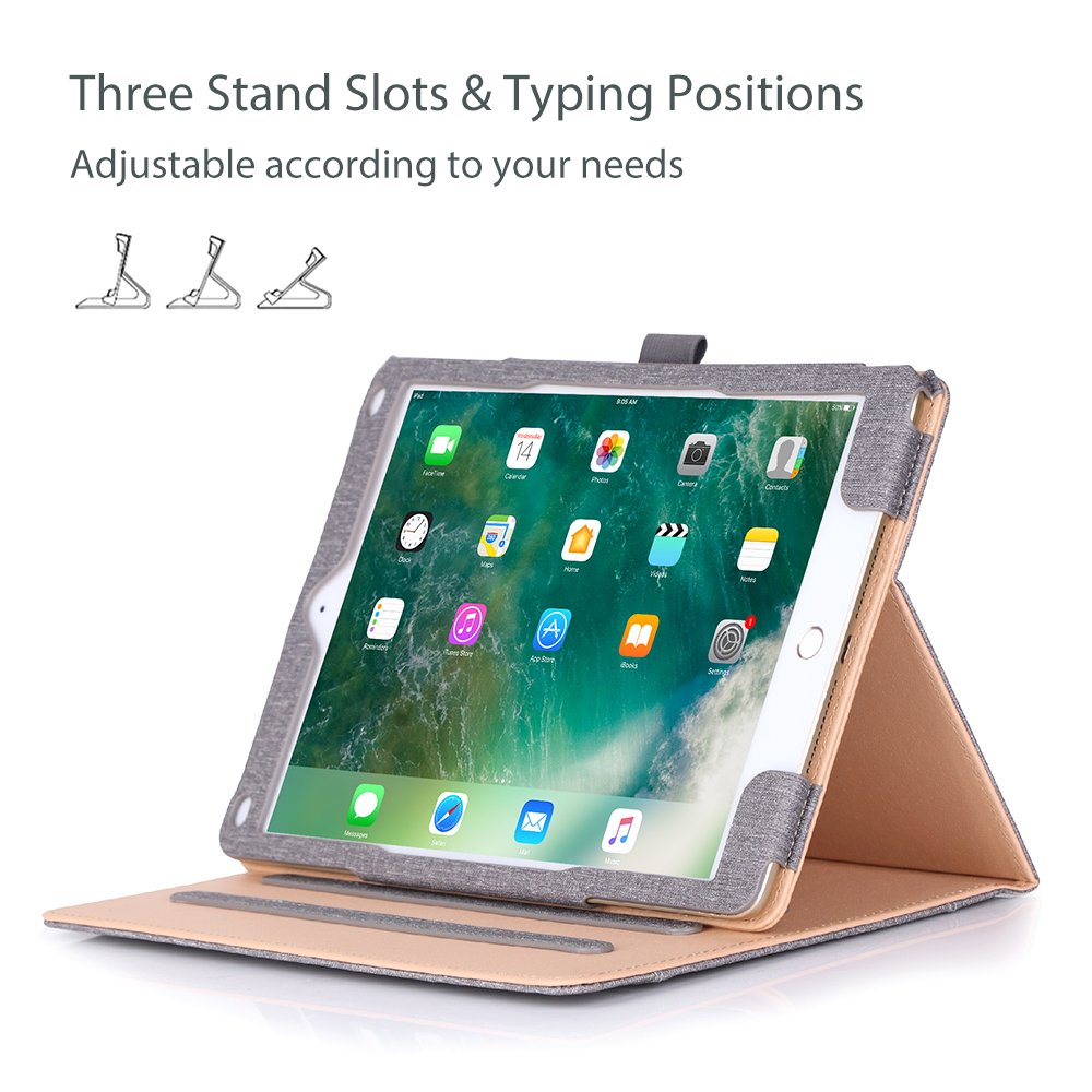 Procase For Ipad 9.7 Inch Ipad 6Th/5Th Generation Case 2018 2017/Ipad Air 2/Air 1 Case, Premium Leather Folio Corner Protection Multi Angle Viewing Stand Cover With Front Pocket Pen Loop  Grey