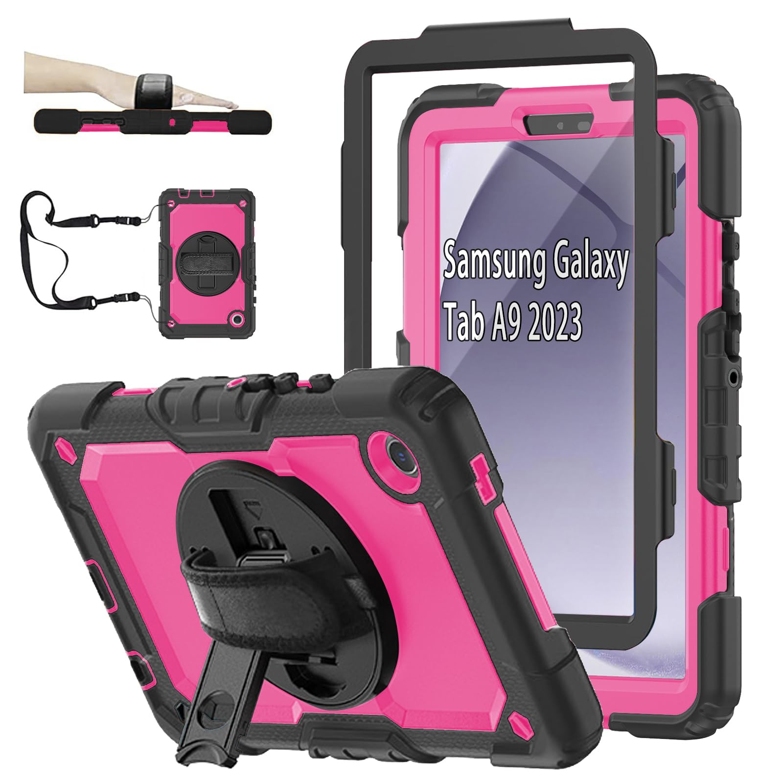 CLARKCAS Samsung Galaxy Tab A9 Case 8.7 inch 2023(SM-X110/X115/X117) with Screen Protector Pencil Holder,Kids Shockproof Rugged 