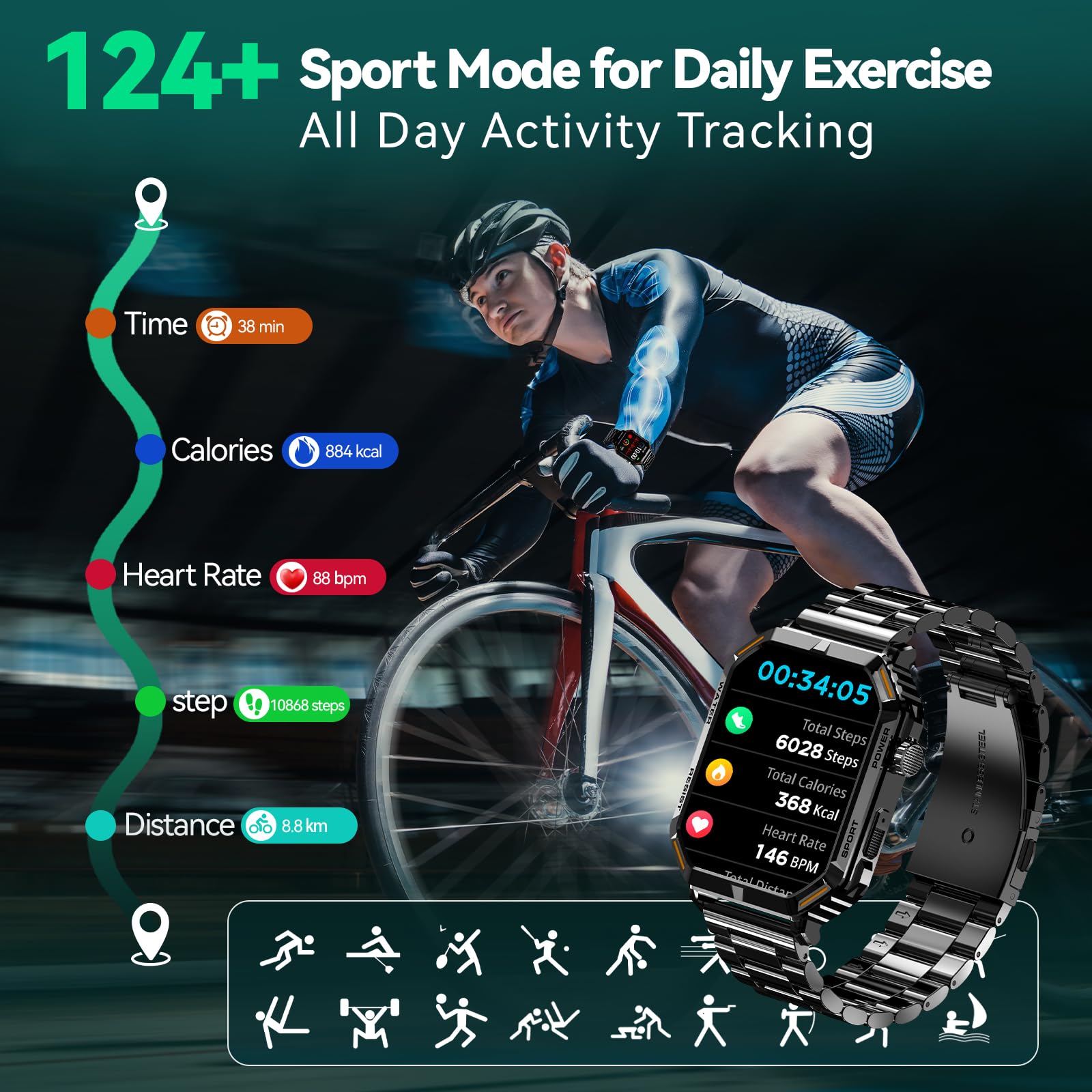 Homailida Smart Watch For Men With Answer/Make Calls, Fitness Tracker Watch With Waterproof 200+Sports Modes Health Monitor Slee