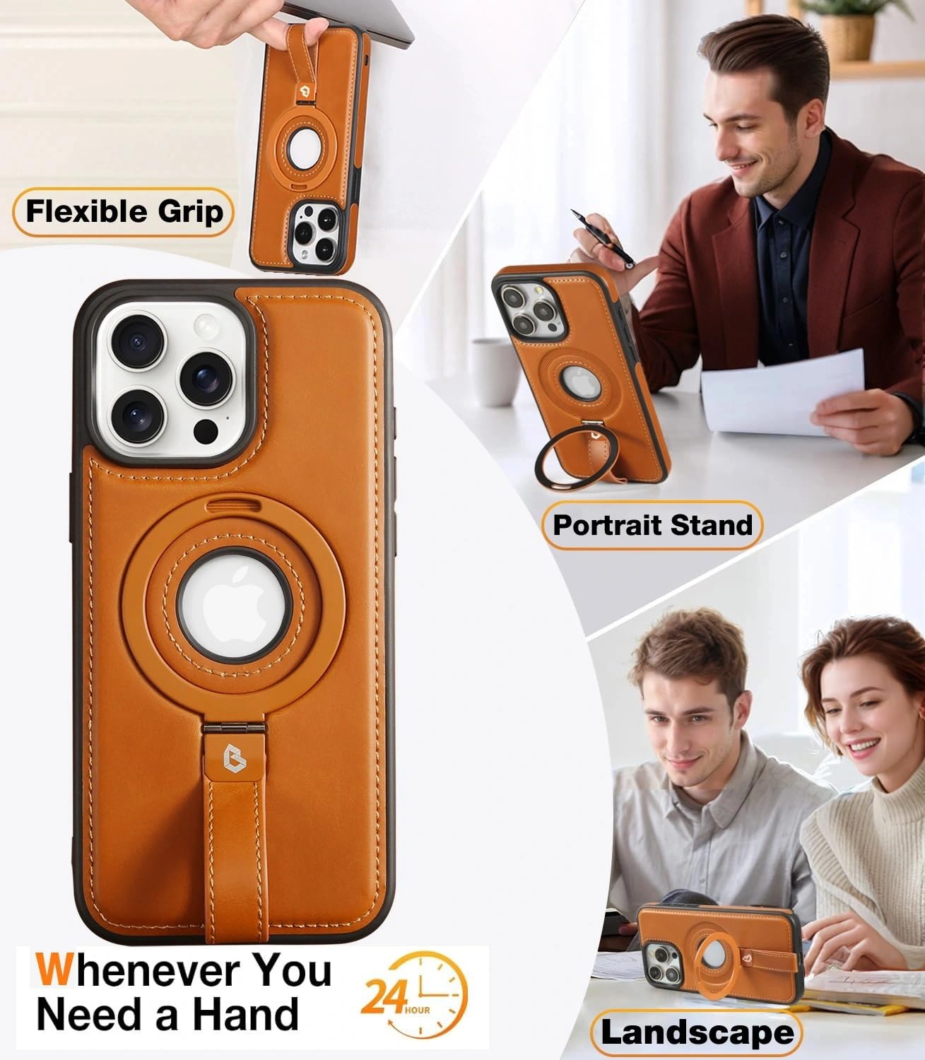 Butaiga Capture Grip Loop Magnetic Stand For Iphone 16 Pro Case With Screen Protector, Protective Iphone 16 Pro Case Leather, Co