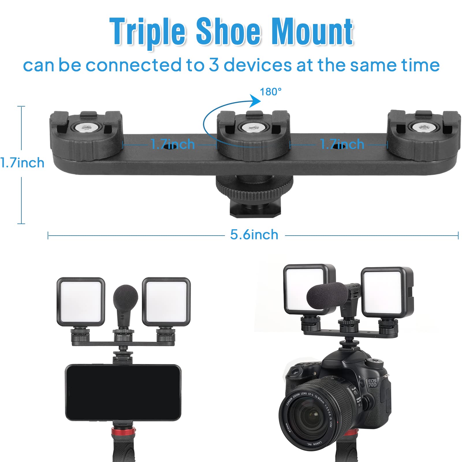 Chromlives Cold Shoe Mount Triple Shoe Mount Extension Bar Hot Shoe Adapter Camera Bracket With 1/4 Screw For Tripod/Microphone/