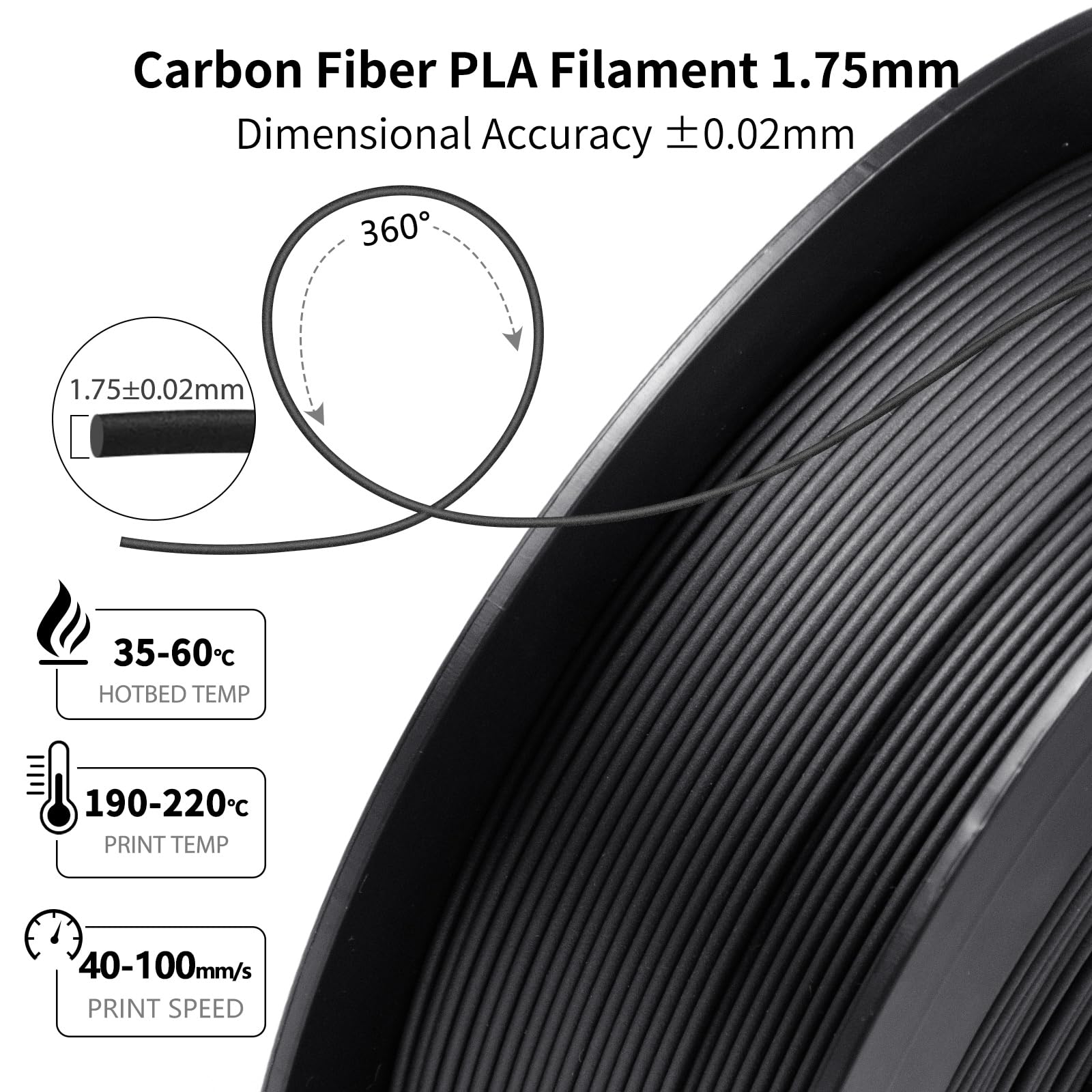Iemai Carbon Fiber Pla Filament 1.75Mm, Lightweight & High Strength Pla Cf 3D Printer Filament, Excellent Layer Adhesion Matte B