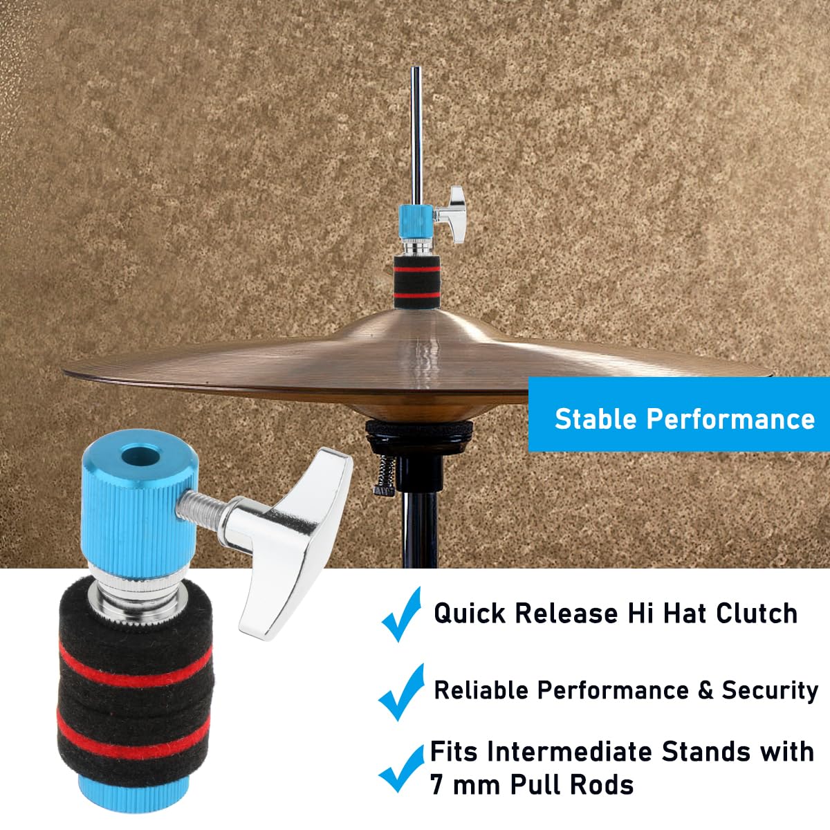 Fiozinx Hi Hat Clutch, Hi Hat Stand For 7Mm Rod, Aluminum Hi Hat Clutch Cymbal Standard Hi Hat Stands For Jazz Drum Parts Access