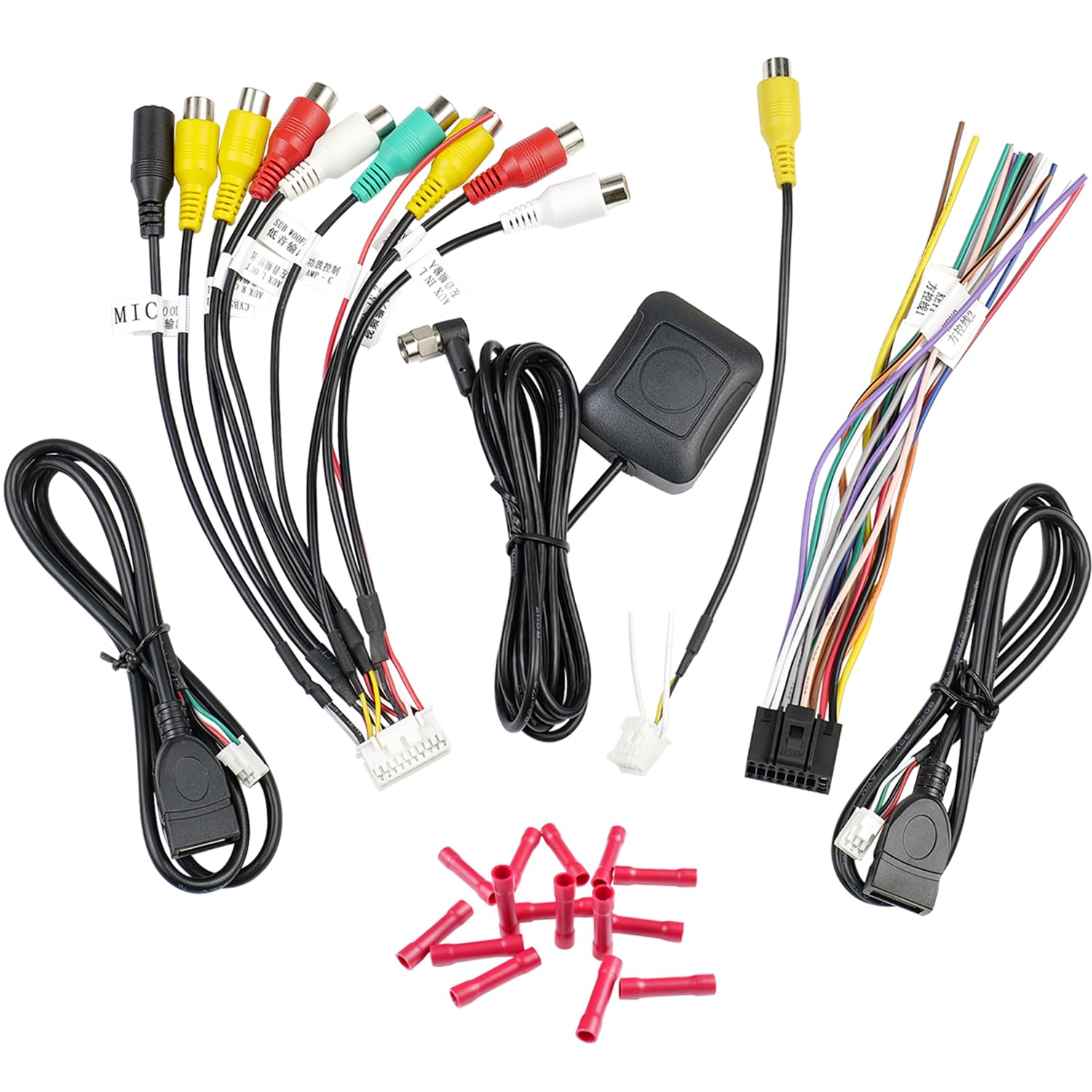 Jayubien Radio Wiring Harness Kit 16Pin ISO Android Car Stereo Wire Harness with Butt Connectors 10Pin 20Pin RCA Adapter GPS Ant