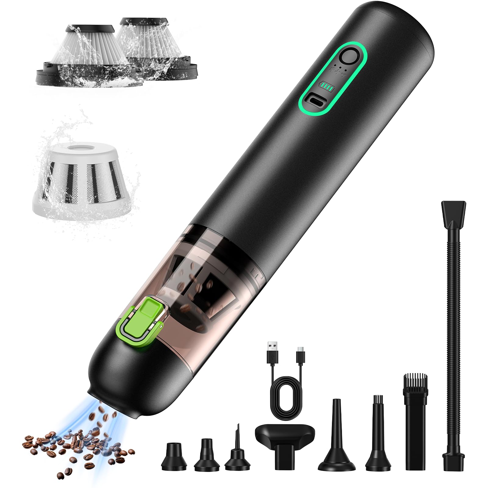 Car Vaccum, Rapair VC28 Handheld Vacuum, 4-in-1 Mini Vacuum Cleaner with 20000pa Suction Power, Rechargeable Vacuum with 3 Sucti