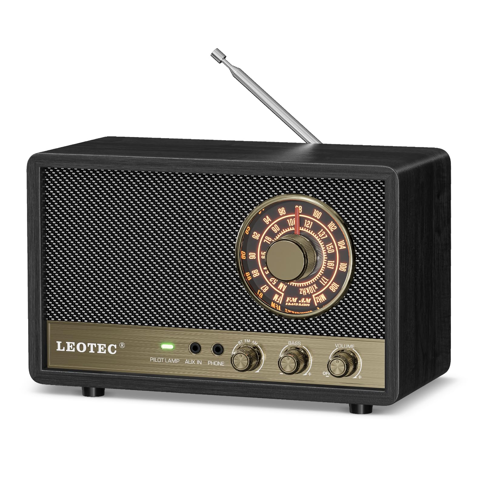 LEOTEC AM FM Radio,Retro Wood Table Radio,Portable Bluetooth Speaker Plug in Wall,Best Reception with AUX,Headphone Jack,Bass Co