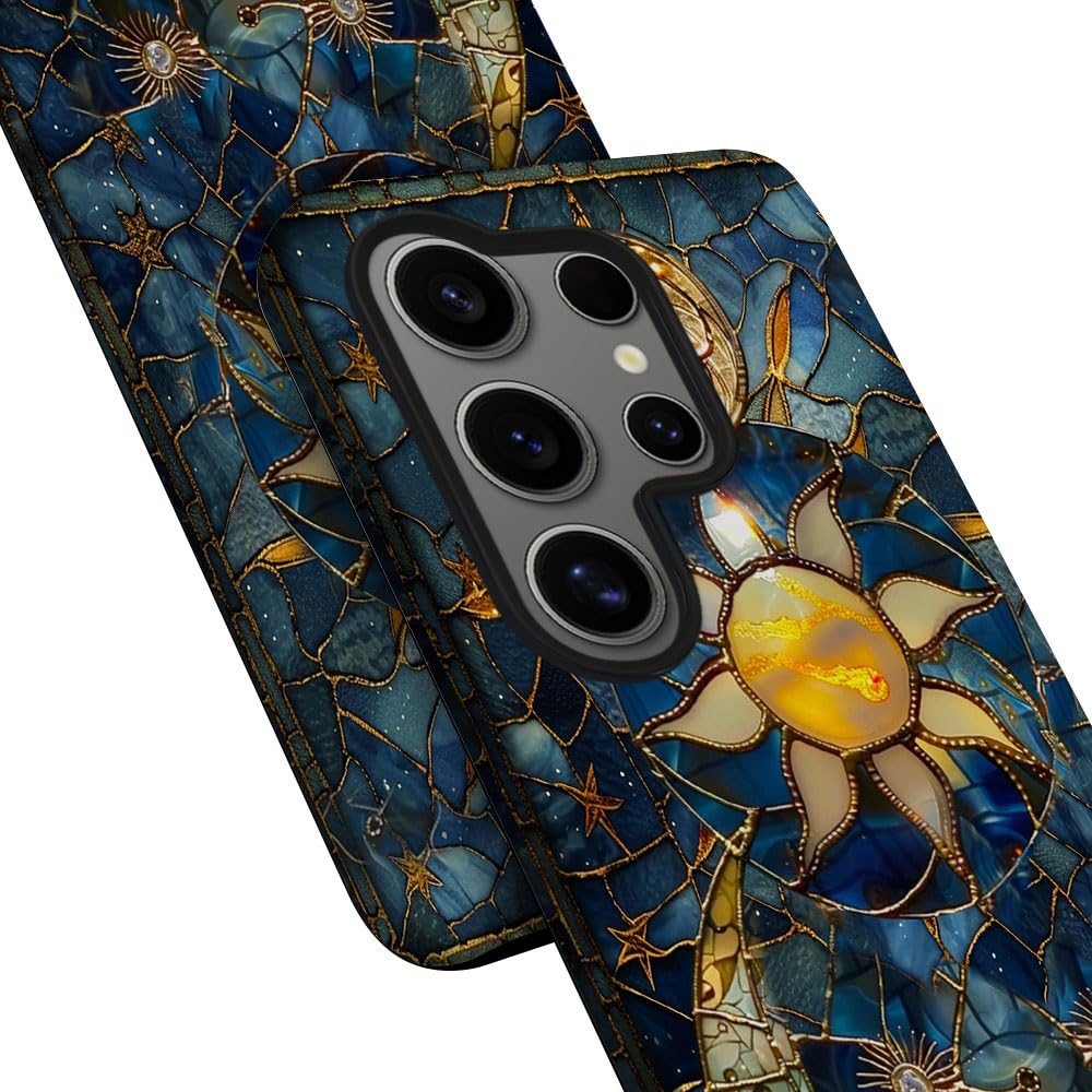 Tnxee Case For Samsung Galaxy S25 Ultra,Sun Moon Celestial Glass Phone Case Drop Resistant Frosted 2 In 1 Solid Dual-Layer Cover