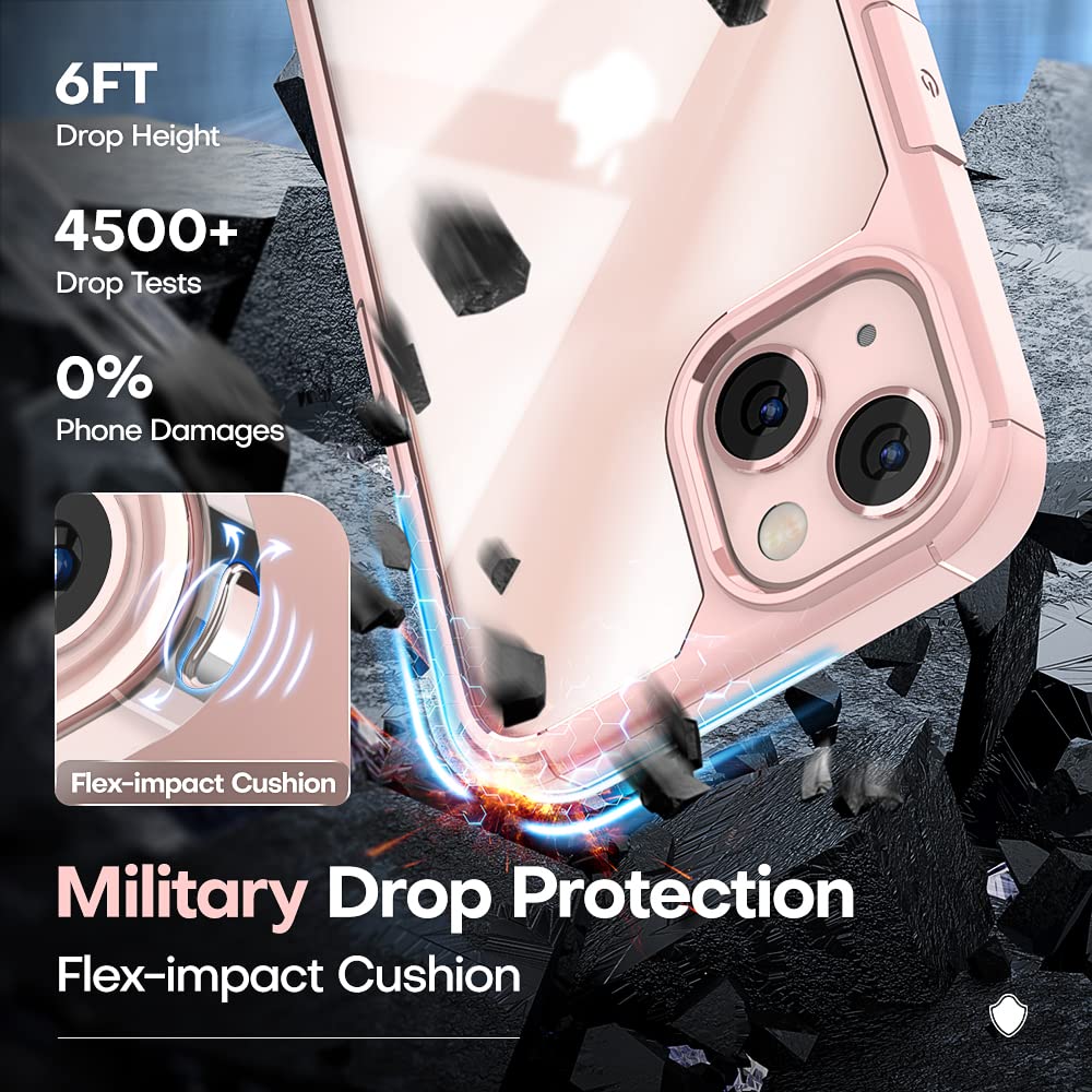 Tauri 3 In 1 For Iphone 13 Case Pink, [Military Grade Drop Protection] Slim Shockproof Phone Lanyard Case 6.1 Inch