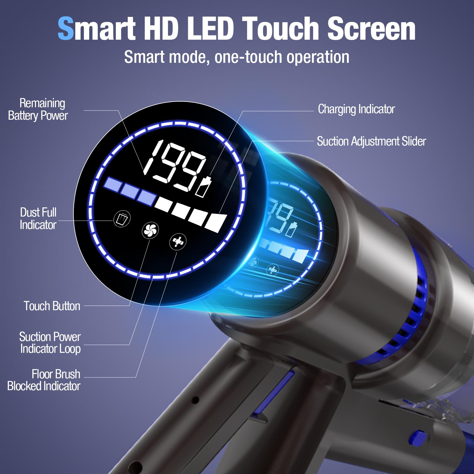 Kclaso Cordless Vacuum Cleaner, 550W 45Kpa 45 Mins Self Standing Vacuum Cleaners For Home, Stick Vacuum With Led Touch Screen &