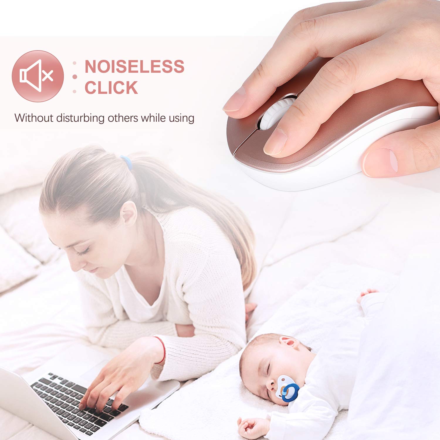 Seenda Wireless Mouse, 2.4G Noiseless Mouse With Usb Receiver Portable Computer Mice For Pc, Tablet, Laptop, Notebook   Rose Gol