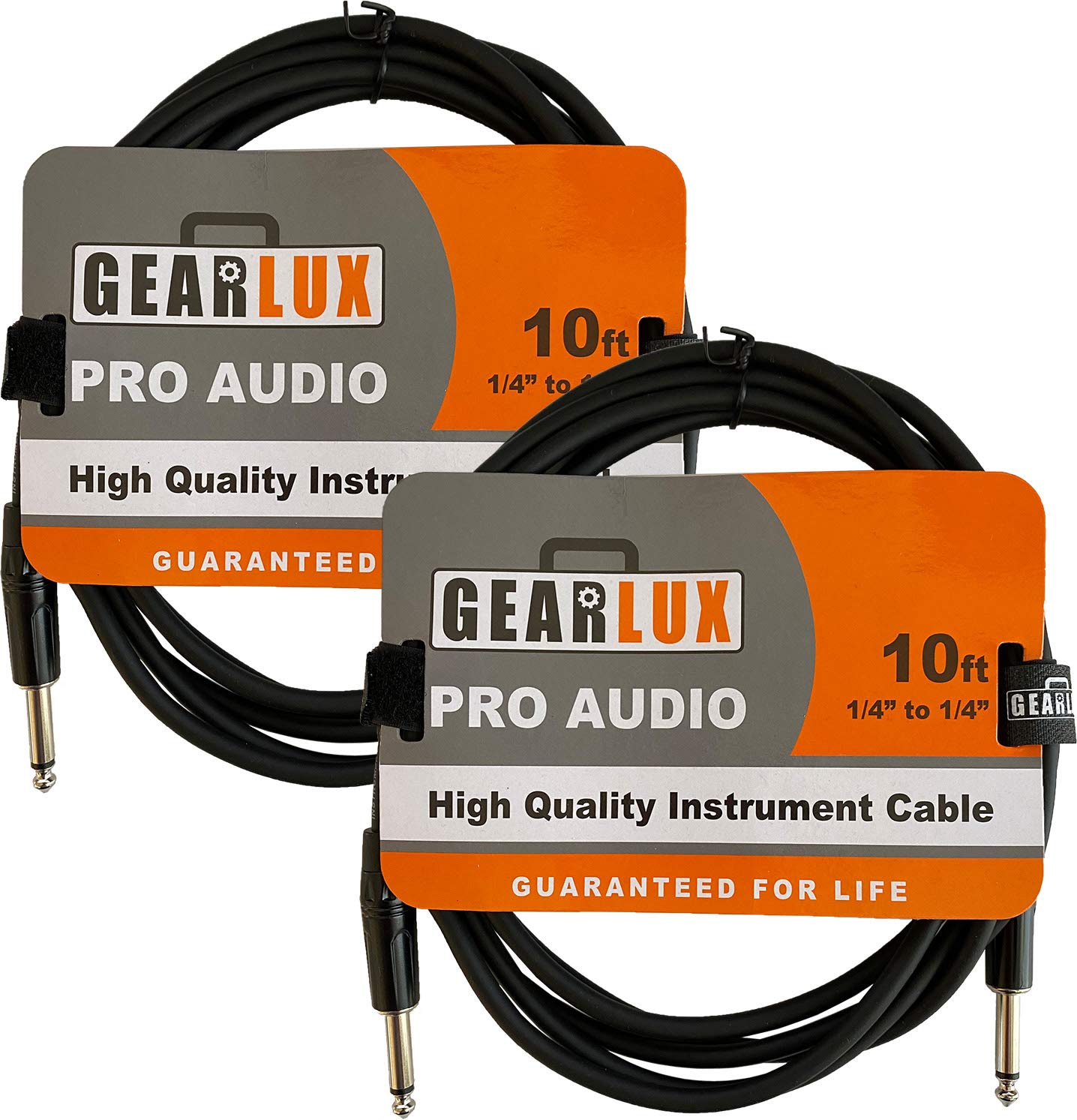 Gearlux Instrument/Guitar Cable, Black, 10 Foot   2 Pack