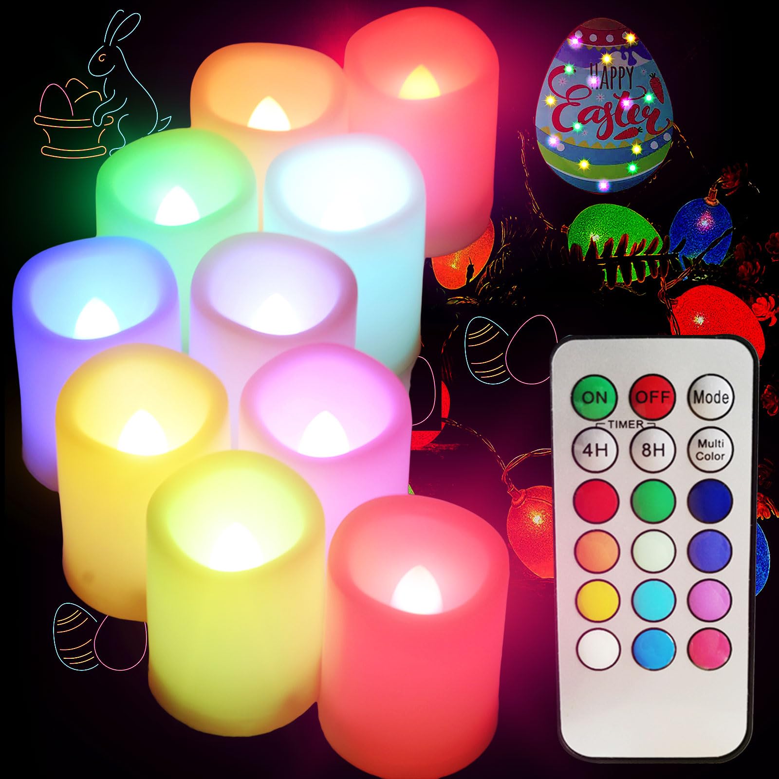 SWEETIME 3 Color Changing Led Pillar Candles with Controller and Timer - 3x4 3x5 3x6 Multi Colored Flickering Outdoor Waterproof