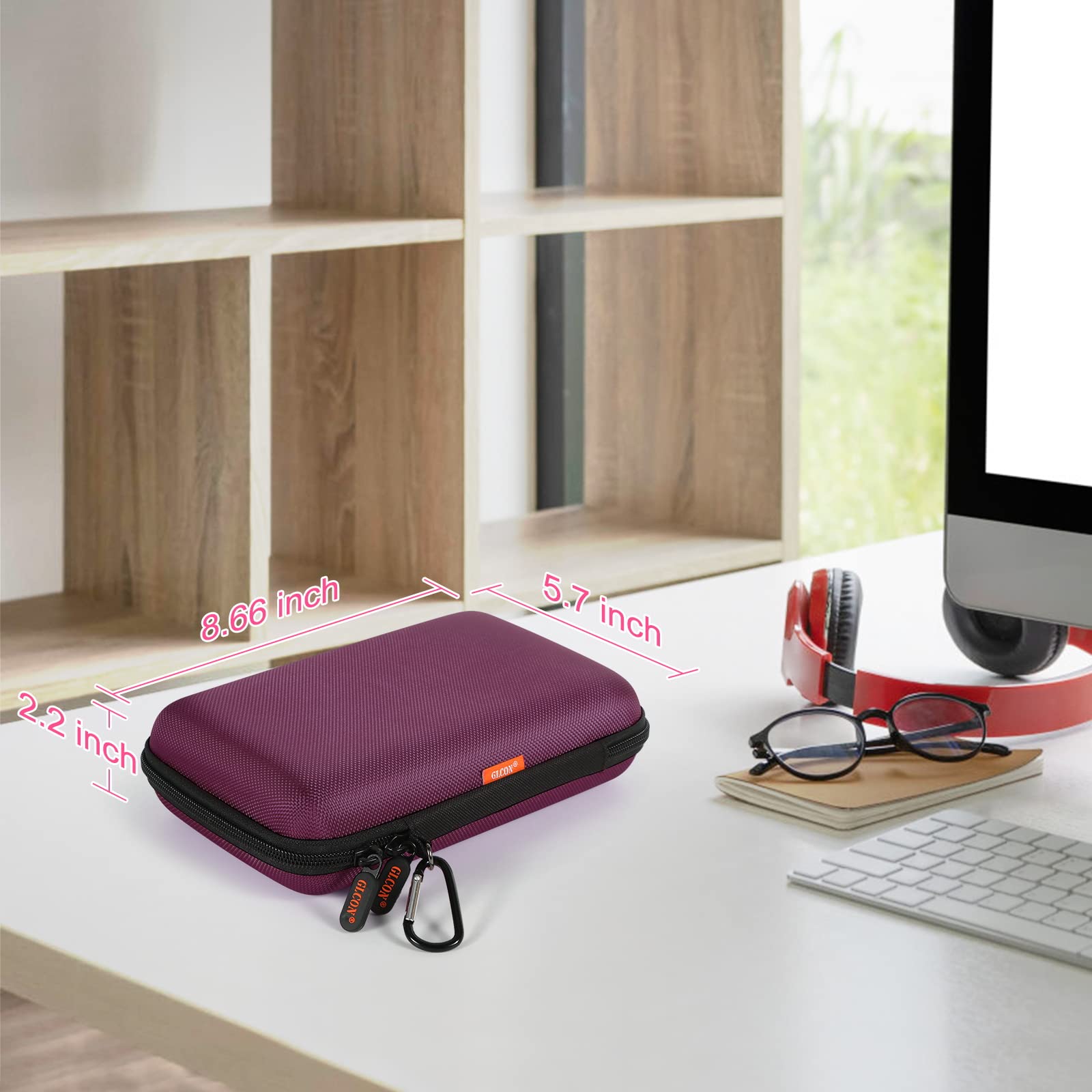 Glcon Deep Purple Carrying Case Hard Storage Case Electronics Organizer Tech Pouch For Hard Drive, Power Bank, Cell Phone, Charg
