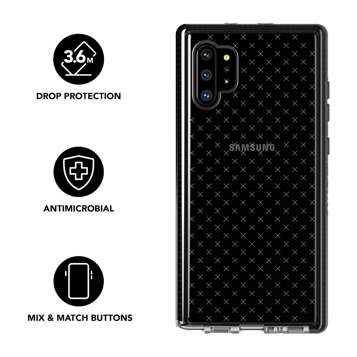 Tech21 Evo Check Phone Case Cover For Samsung Note 10+ (Plus) - Black/Smokey