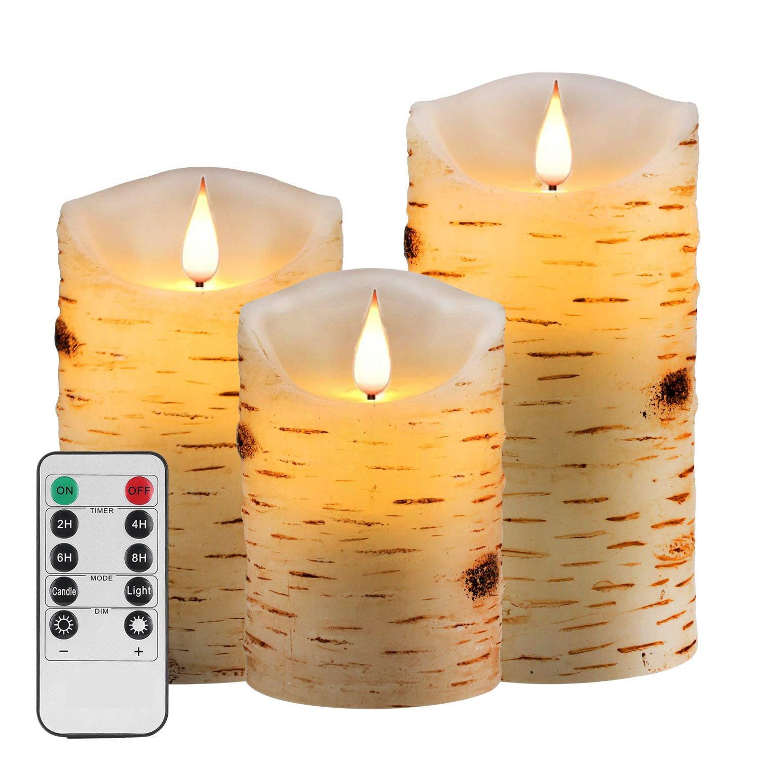Nancia Flameless Candles Birch Bark Effect Battery Operated Candle,3PACK Real Wax Pillar LED Candle with 10-Key Remote Control 2