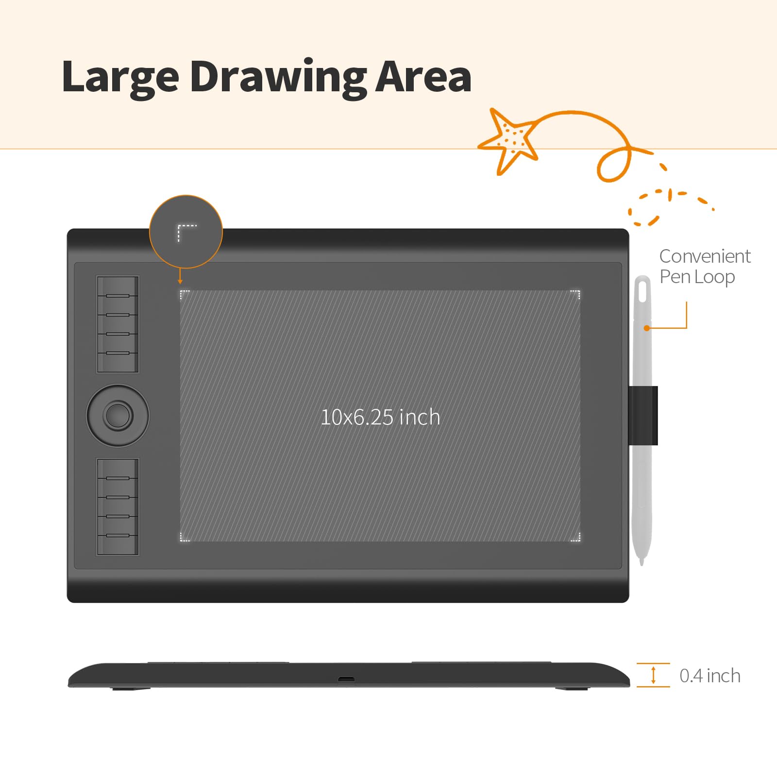 Drawing Tablet Gaomon M10K 10X625 Inches Large Graphics Tablet With 8192 Levels Battery Free Stylus, 10 Customizable Hot Keys Fo