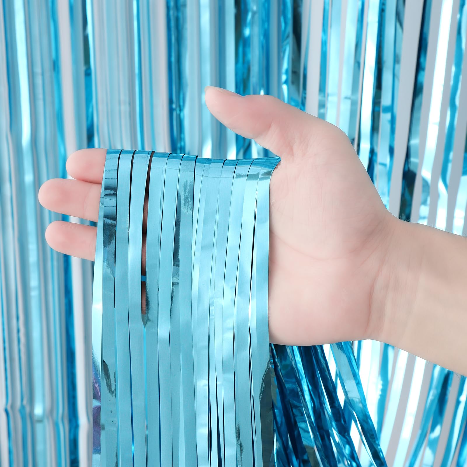 Voircoloria 2 Pack Light Blue Tinsel Foil Fringe Curtains, Blue Party Decorations, Metallic Tinsel Party Streamers Backdrop For