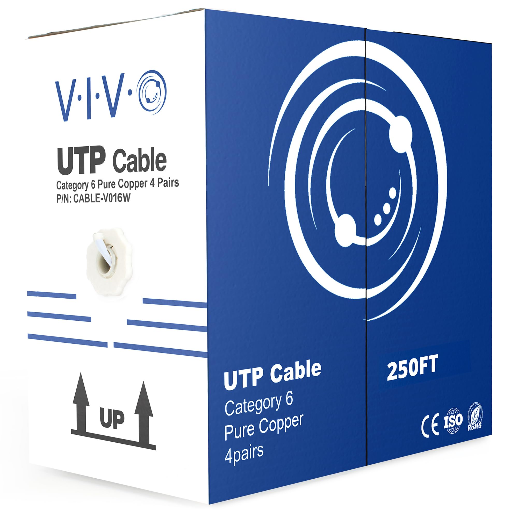 VIVO 250ft Bulk Cat6, Full Copper Ethernet Cable, 23 AWG, UTP Pull Box, Cat 6 Wire, Indoor, Network Installations, White, CABLE V016W