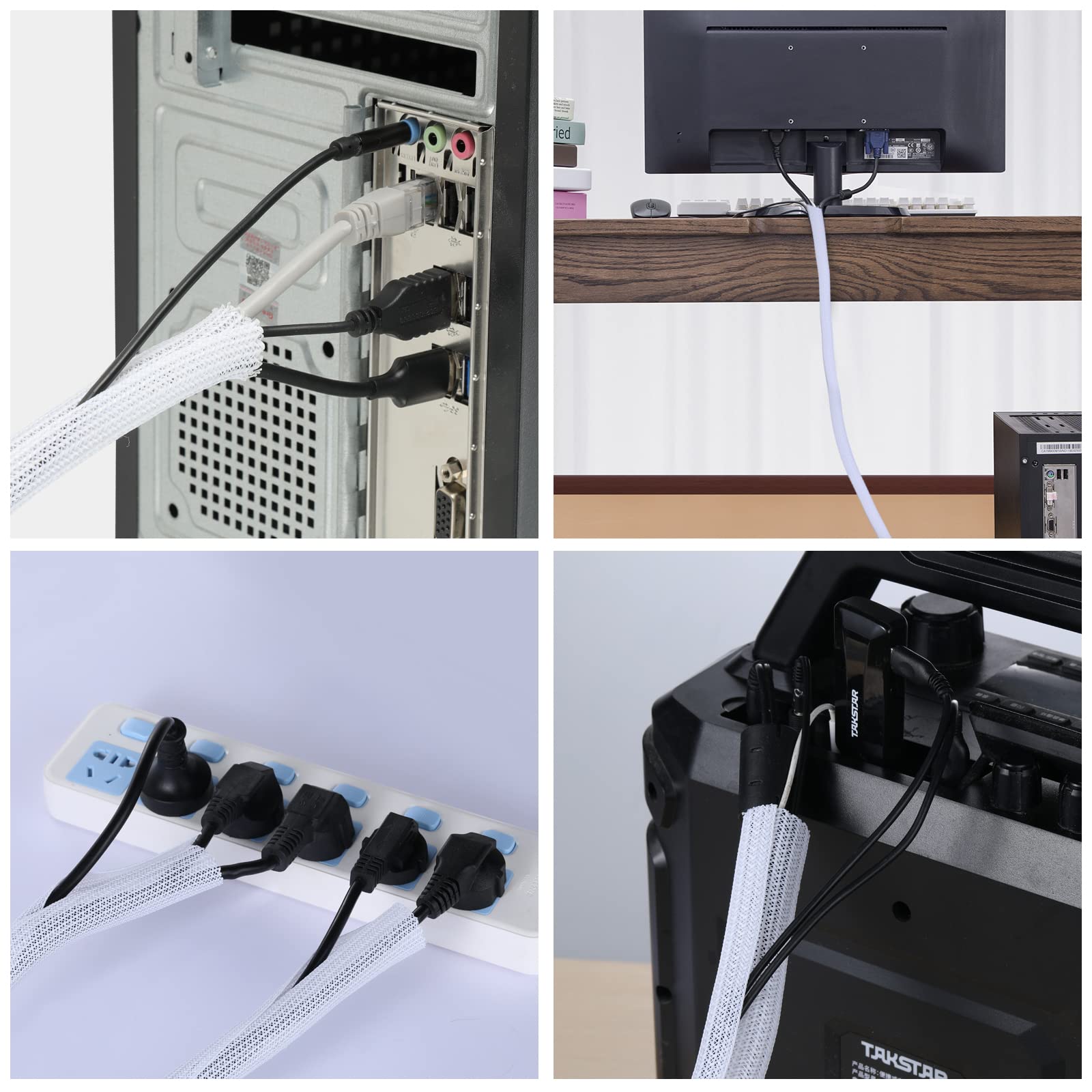 Agptek Cable Management Sleeve Cover, 2Pack 5Ft   1.6 Inch Cord Management Wire Organizer Under Desk, Home Office Computer Wire