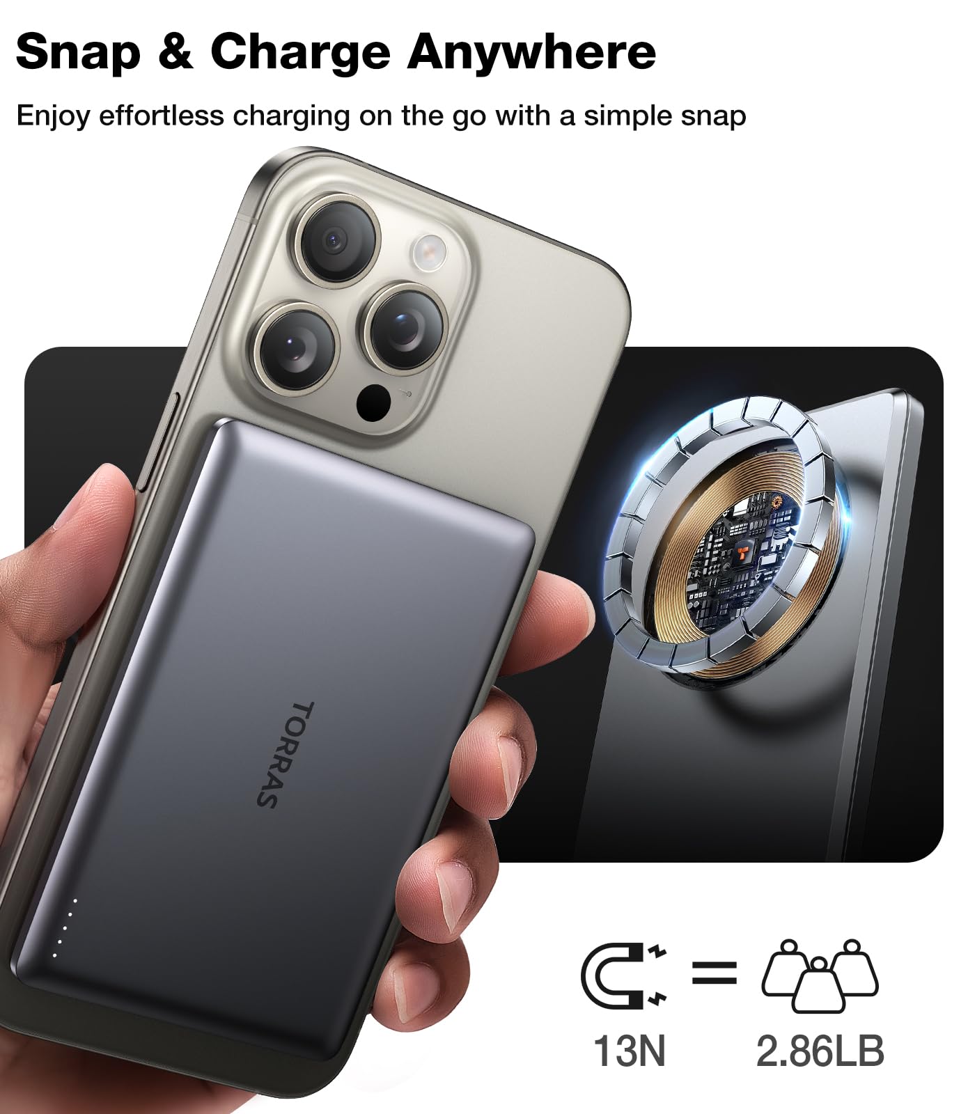 Torras Minimag Power Bank, Ultra Slim 5,000Mah Wireless Portable Charger With Usb C Cable, Fast Charging Magnetic Battery Pack,