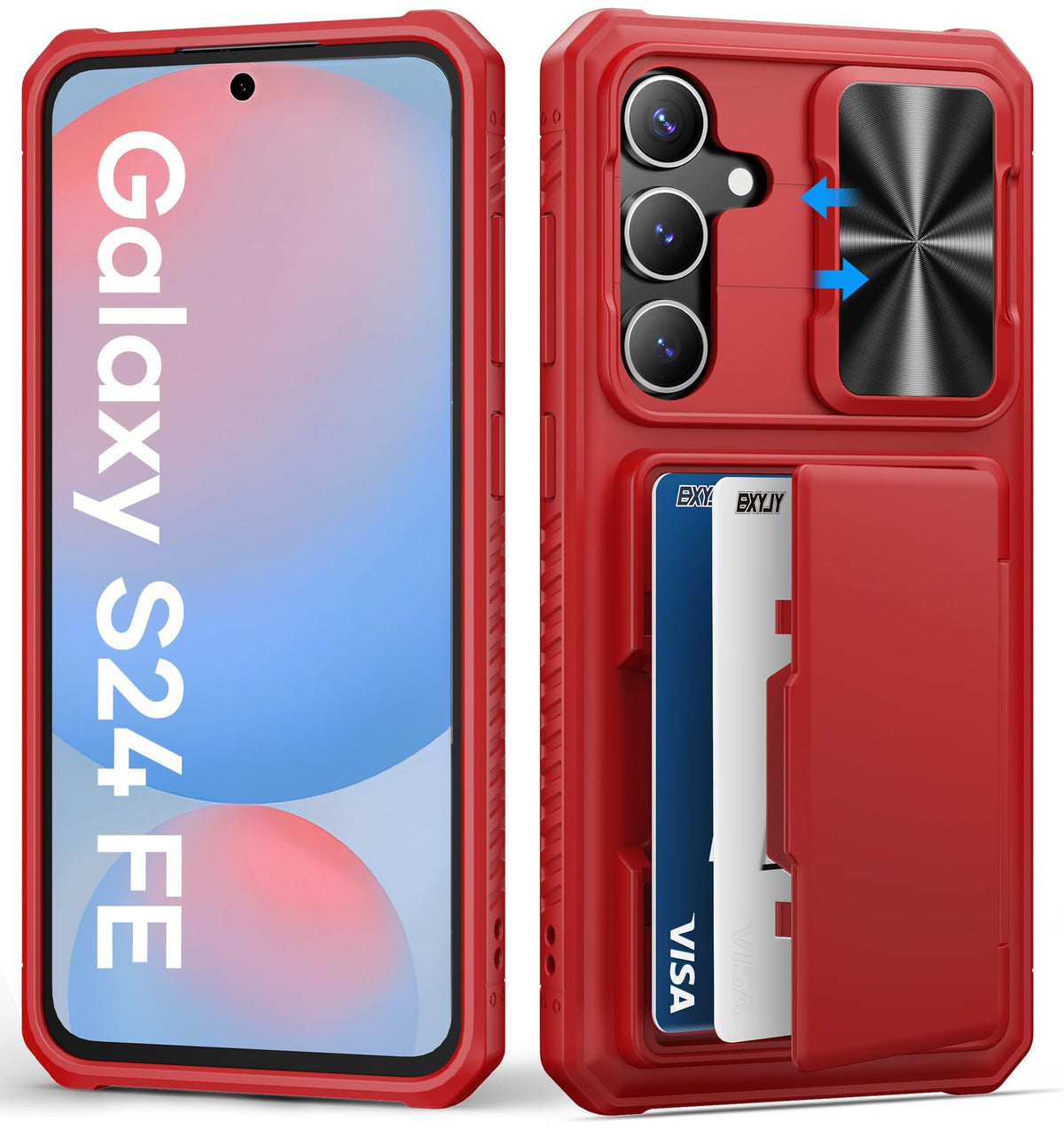 Bxyjy For Samsung Galaxy S24 Fe Case With Card Holder (Store 4 5 Cards), Slide Camera Cover, Rfid Blocking, Military Grade Drop