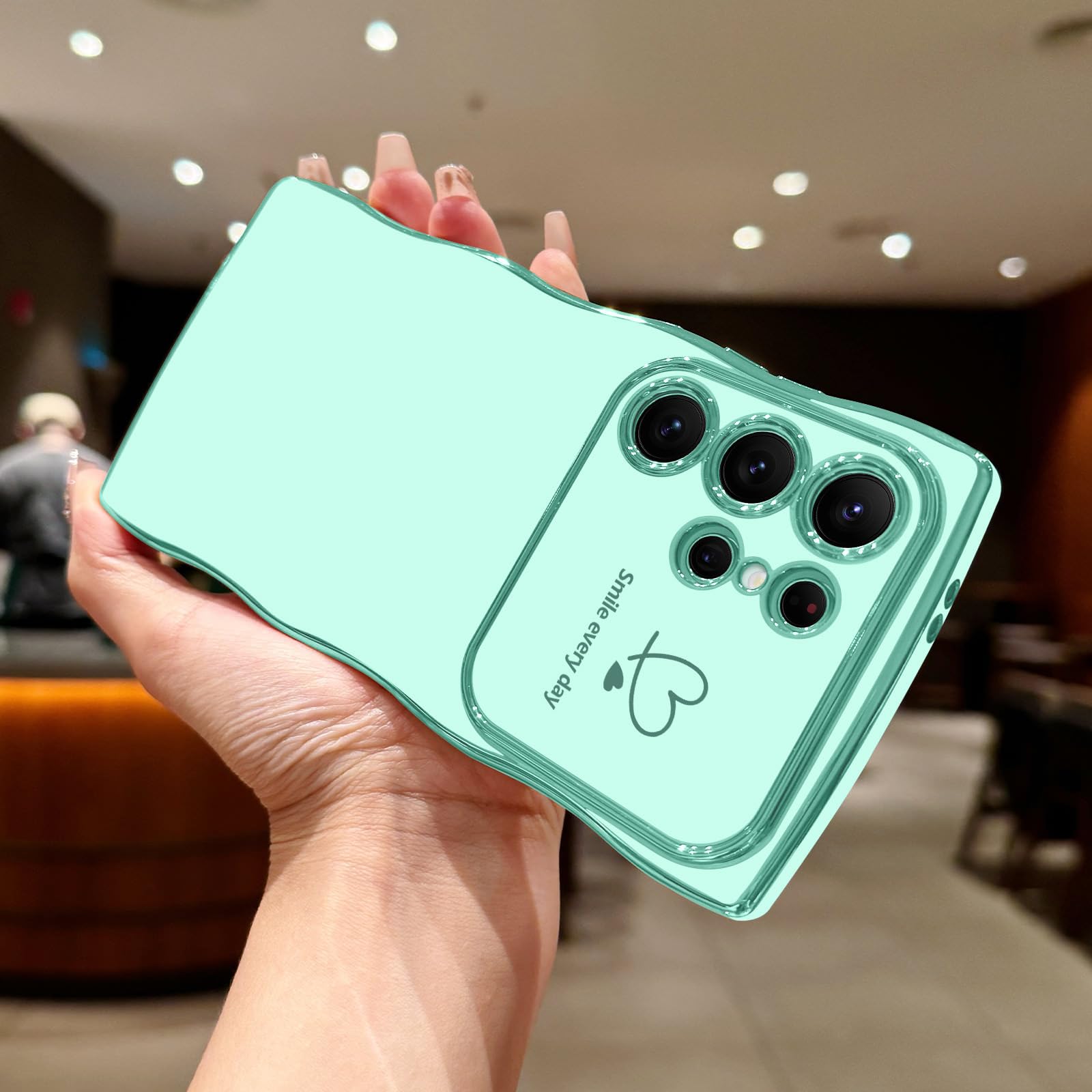 Lchulle For Samsung Galaxy S24 Ultra Case For Women Girls, Cute Wave Frame Curly Shape With Love Heart Camera Protection Cover L