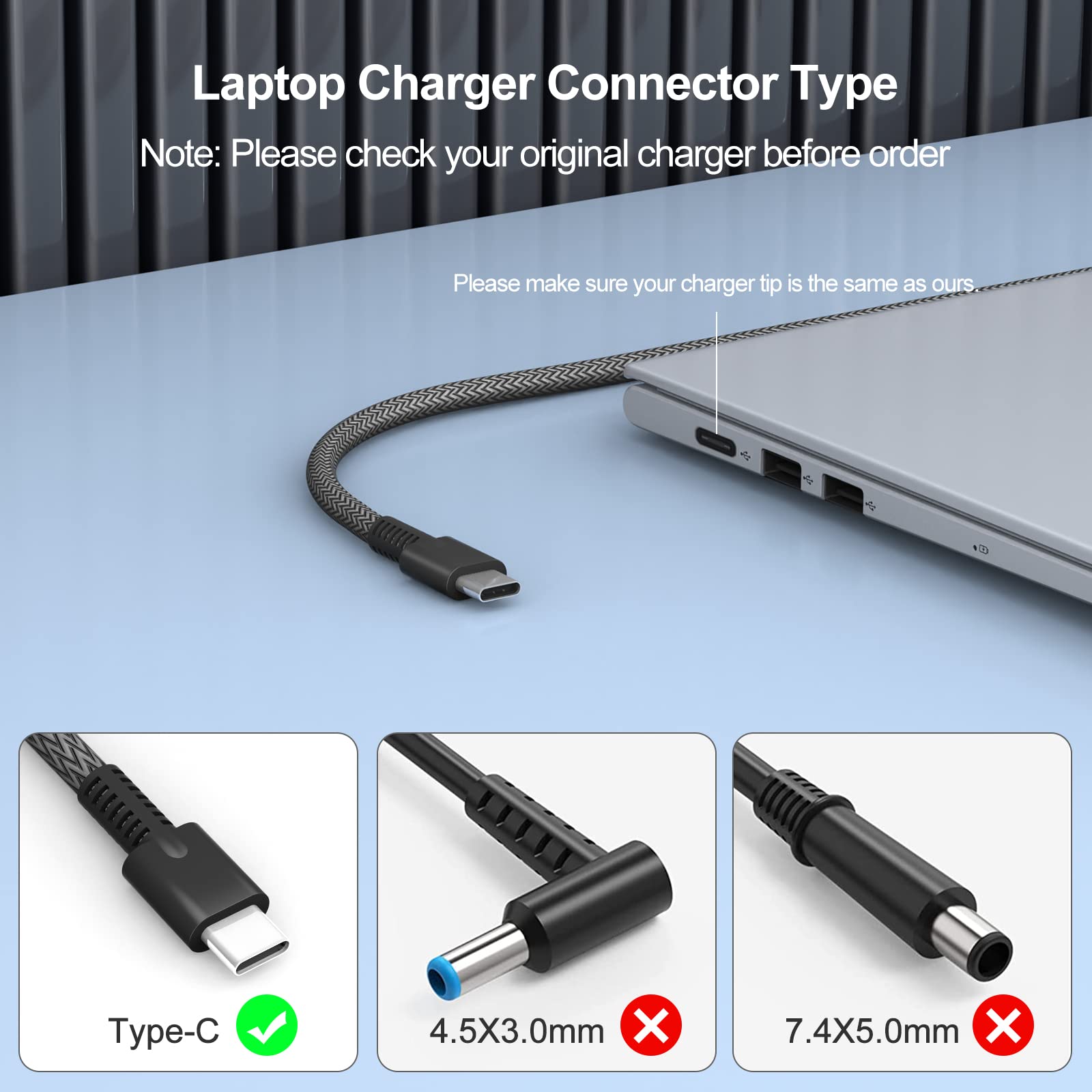 New Slim 65W Hp Laptop Charger Usb C Chromebook Charger For Hp Spectre X360 14 2 In 1,Elitebook X360, Pavilion Envy Elite X2 Fas