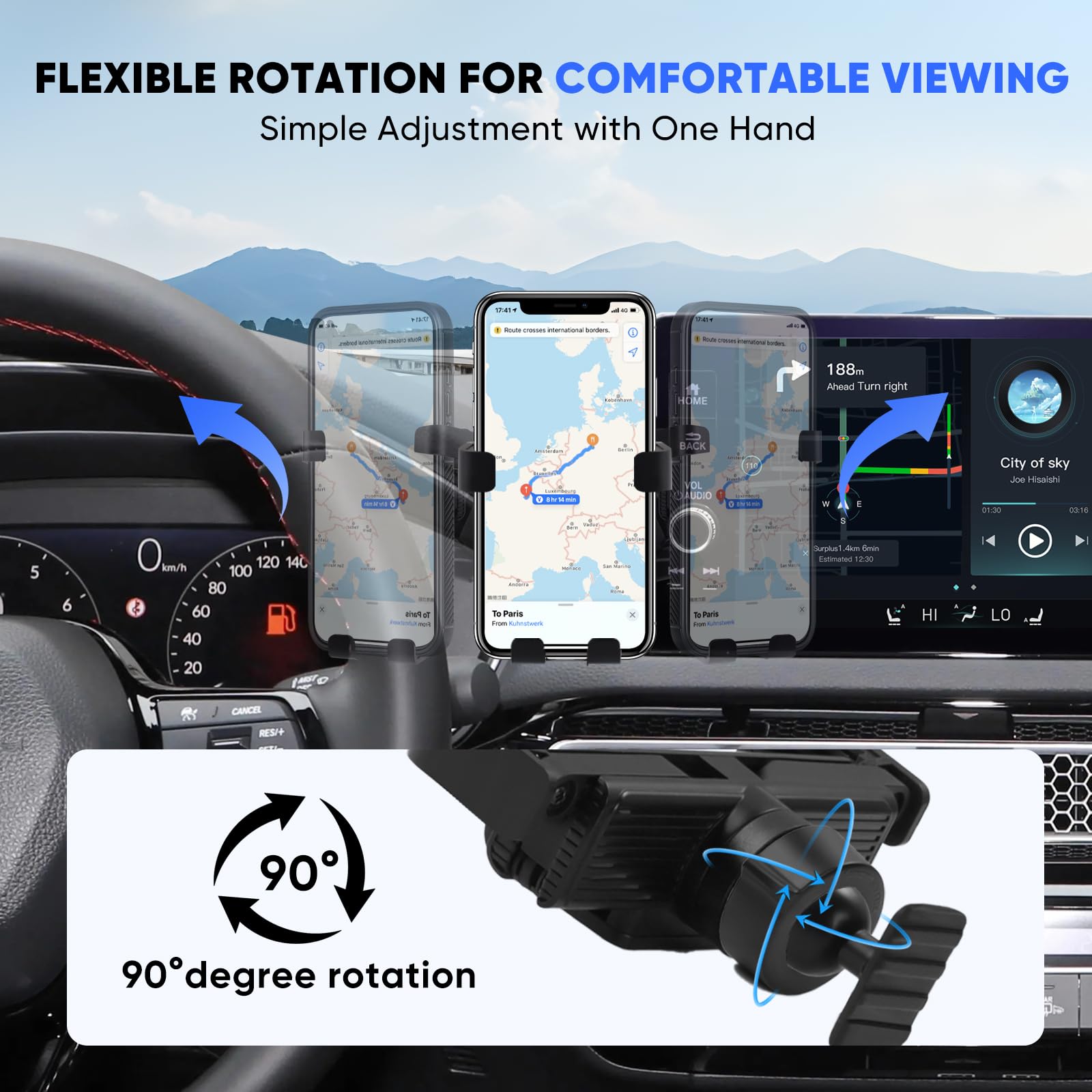 Car Phone Holder For Honda Civic 2022 2023 2024, Custom-Fit 11Th Gen Mount, 90-Degree Rotation, Thick Case Friendly, Hands-Free