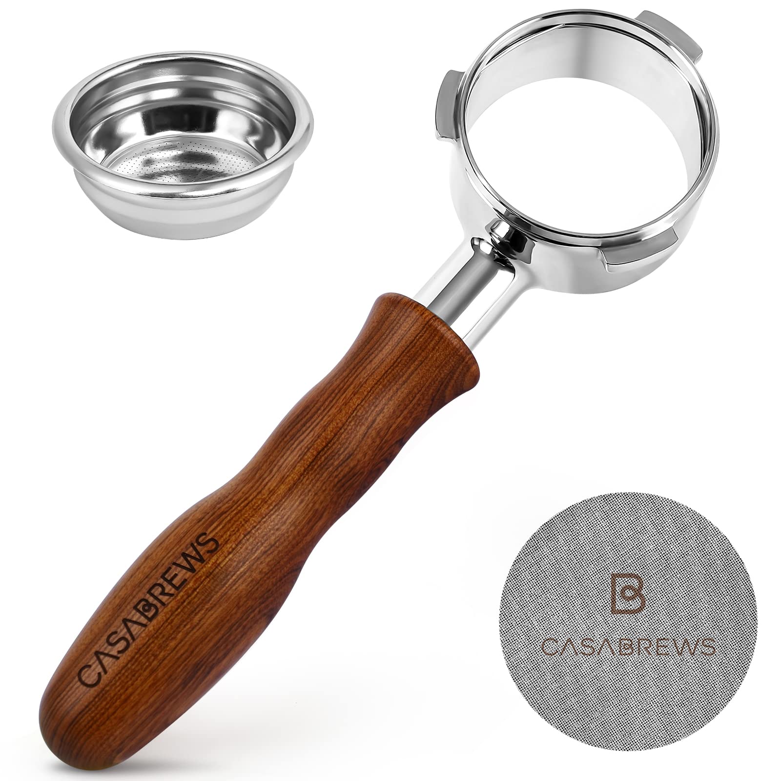 58Mm Bottomless Portafilter, 3 Ears Professional Espresso Portafilter With Filter Basket And Puck Screen, Compatible With Casabr