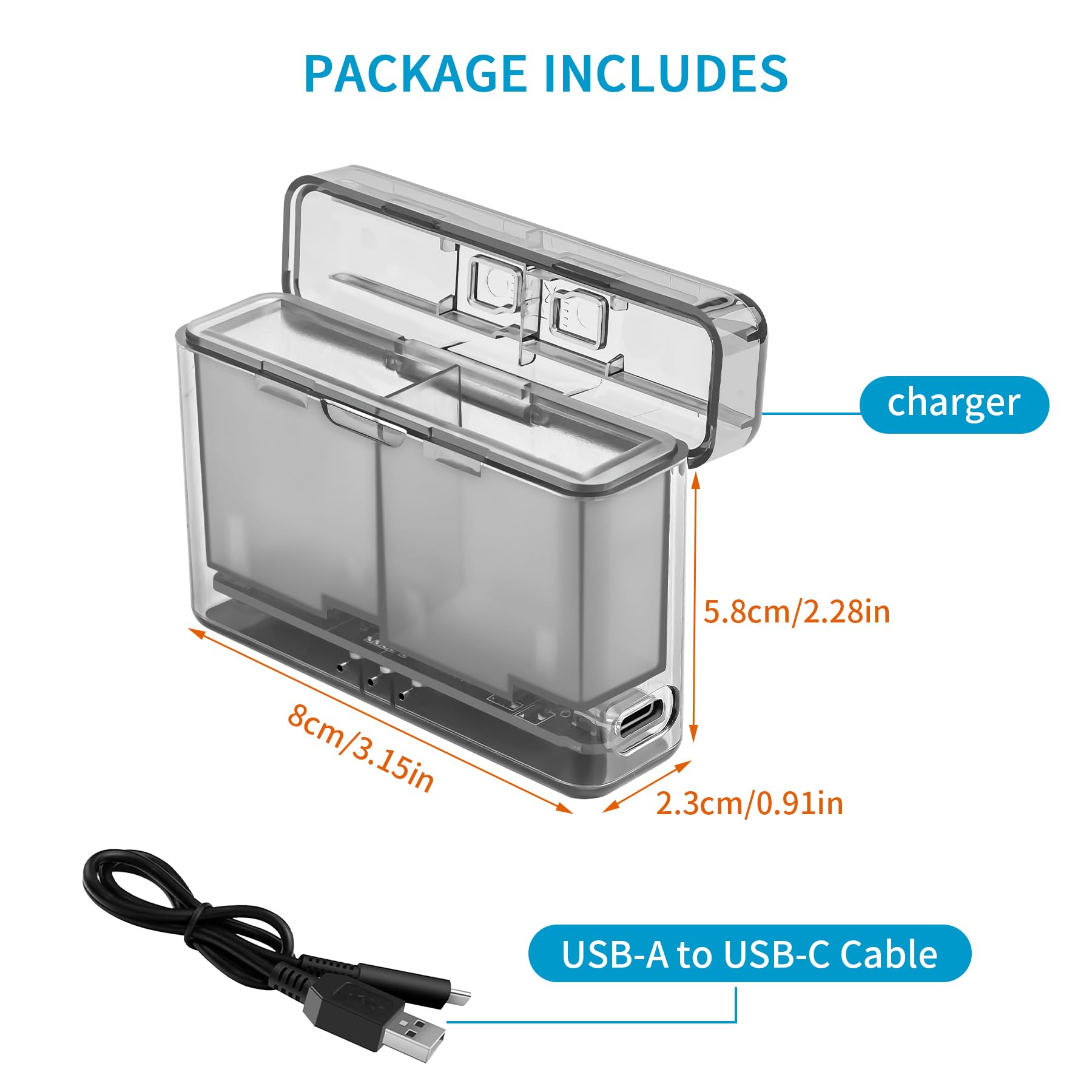 Lyongtech Dual Battery Charger For Gopro Hero 12/11/10/9 Black,Go Pro Enduro Batteries Usb Charging Case With Usb C Cable,Fast C