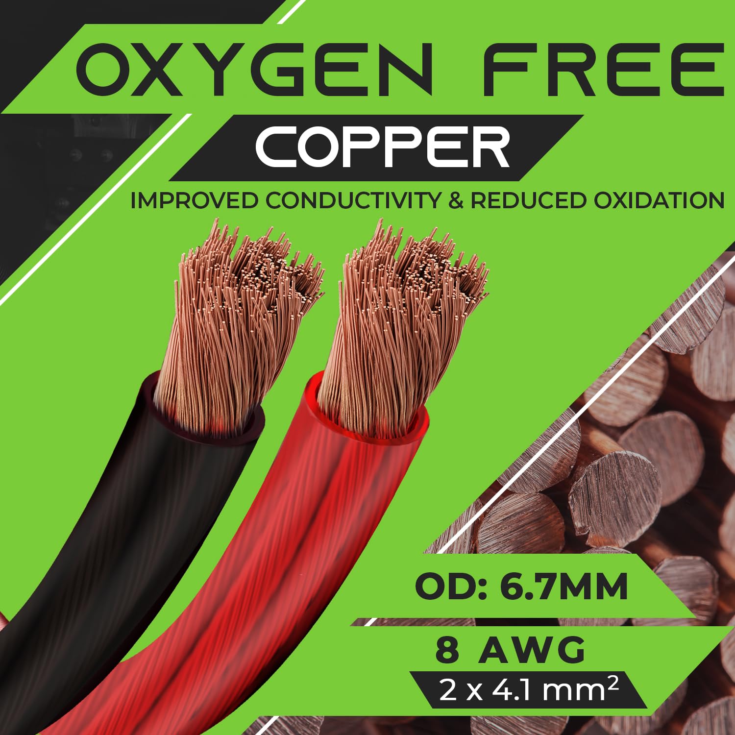 Gearit 8 Gauge Wire Oxygen Free Copper Ofc (25Ft Each  Black/Red Translucent) 8 Awg   Primary Automotive Wire Power/Ground, Batt