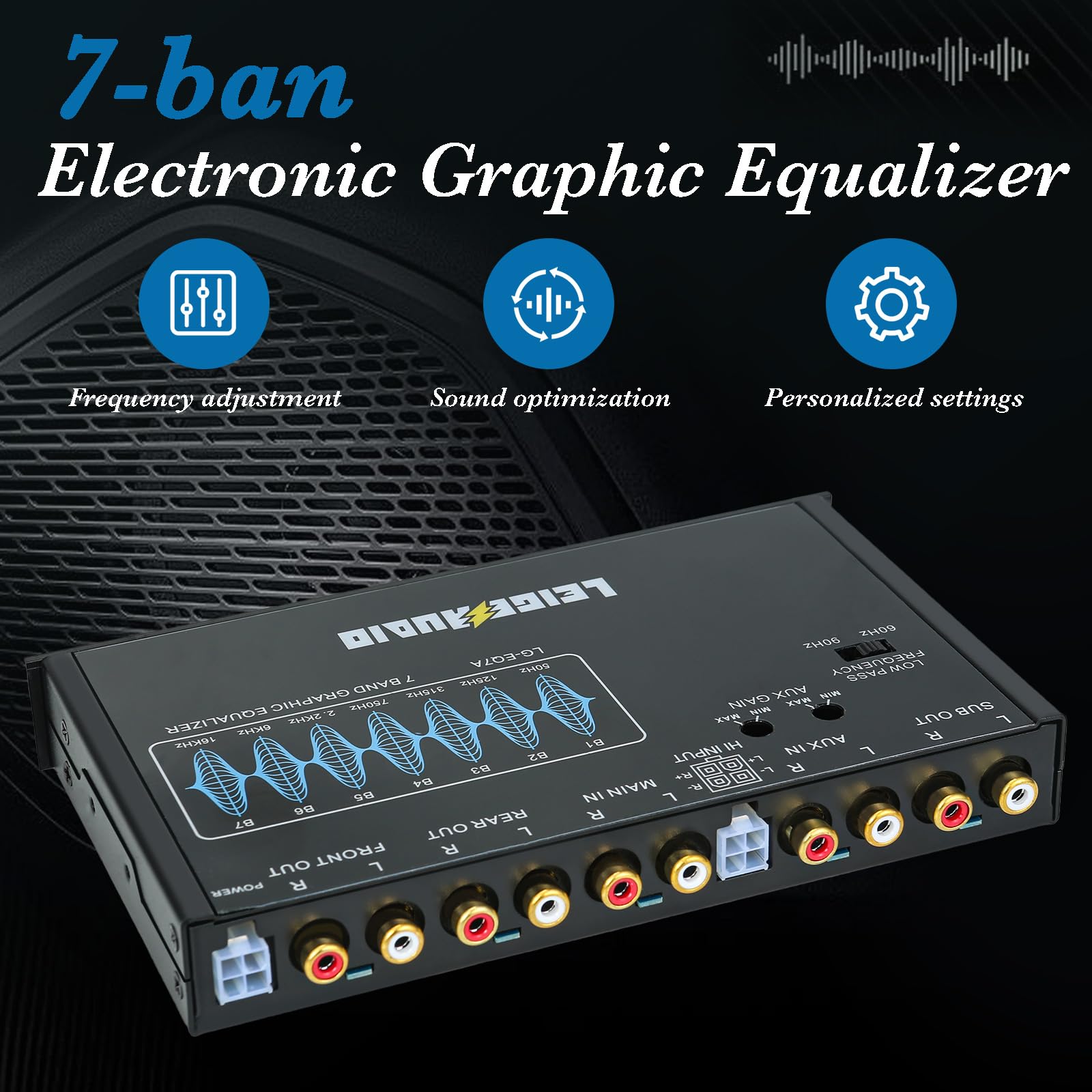LEIGESAUDIO LG EQ7A 7 Band Car Audio Graphic Equalizer with Front 3.5mm Aux Input, High Voltage RCA Outputs and High Level Speaker Inputs