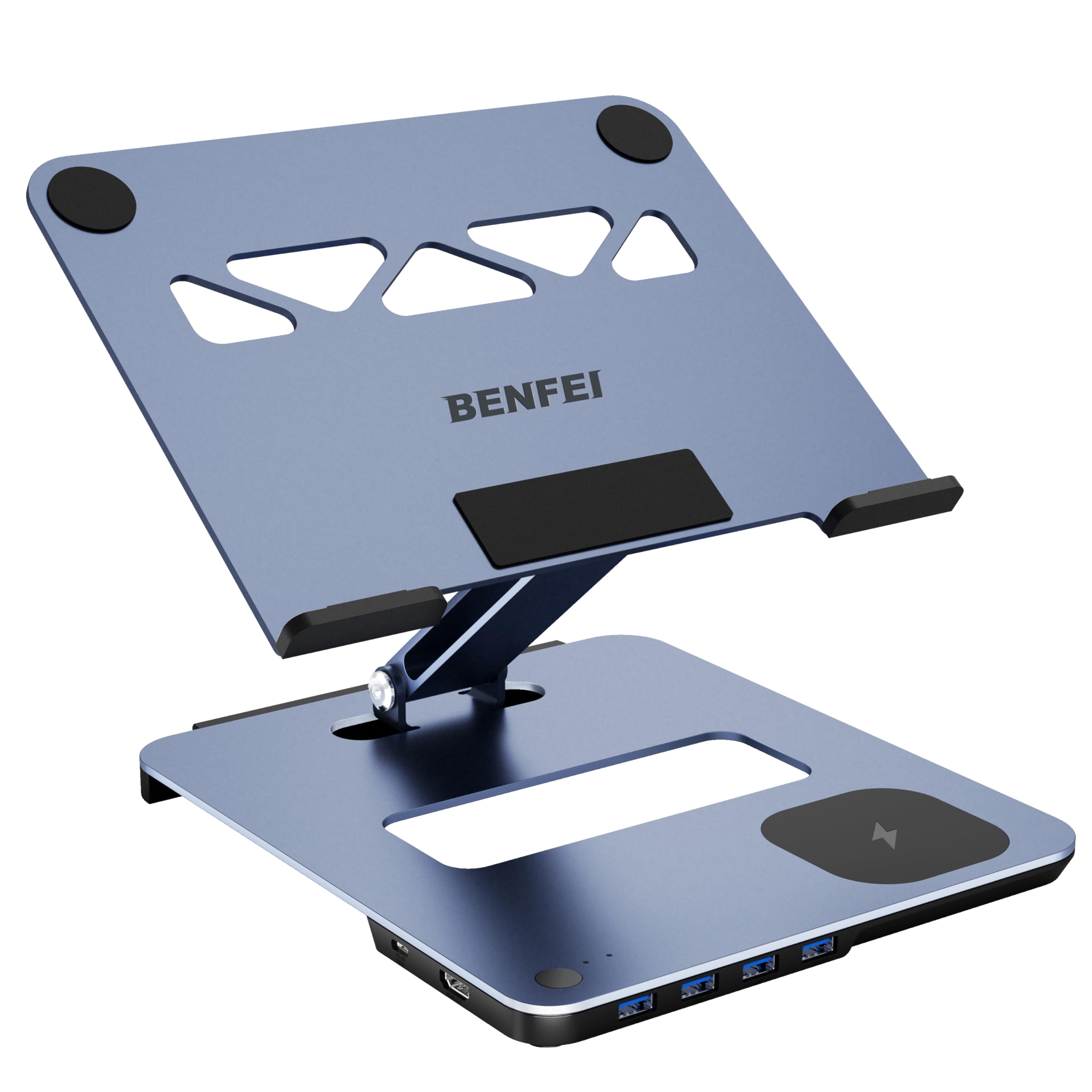 BENFEI Laptop Stand with USB C 6in1 Docking Station, 15W Magnetic Wireless Charger, USB 3.0 KVM Switch, HDMI 4K@60Hz, 4*USB3.0, 