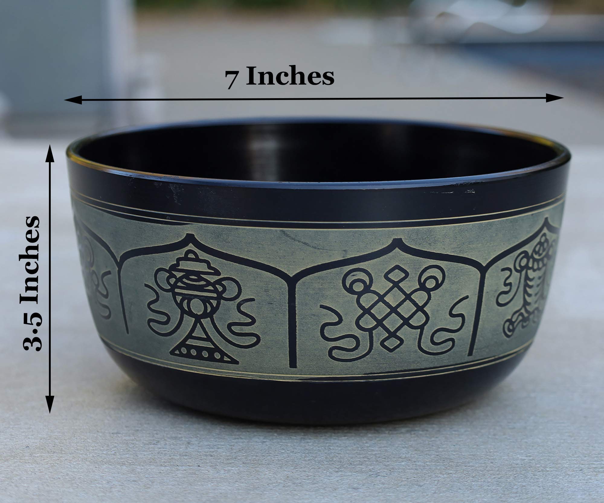 Dharmaobjects Tibetan Meditation 8 Lucky Symbols Singing Bowl Mallet Mat Cushion Set (7 Inches, 8 Lucky Symbols)