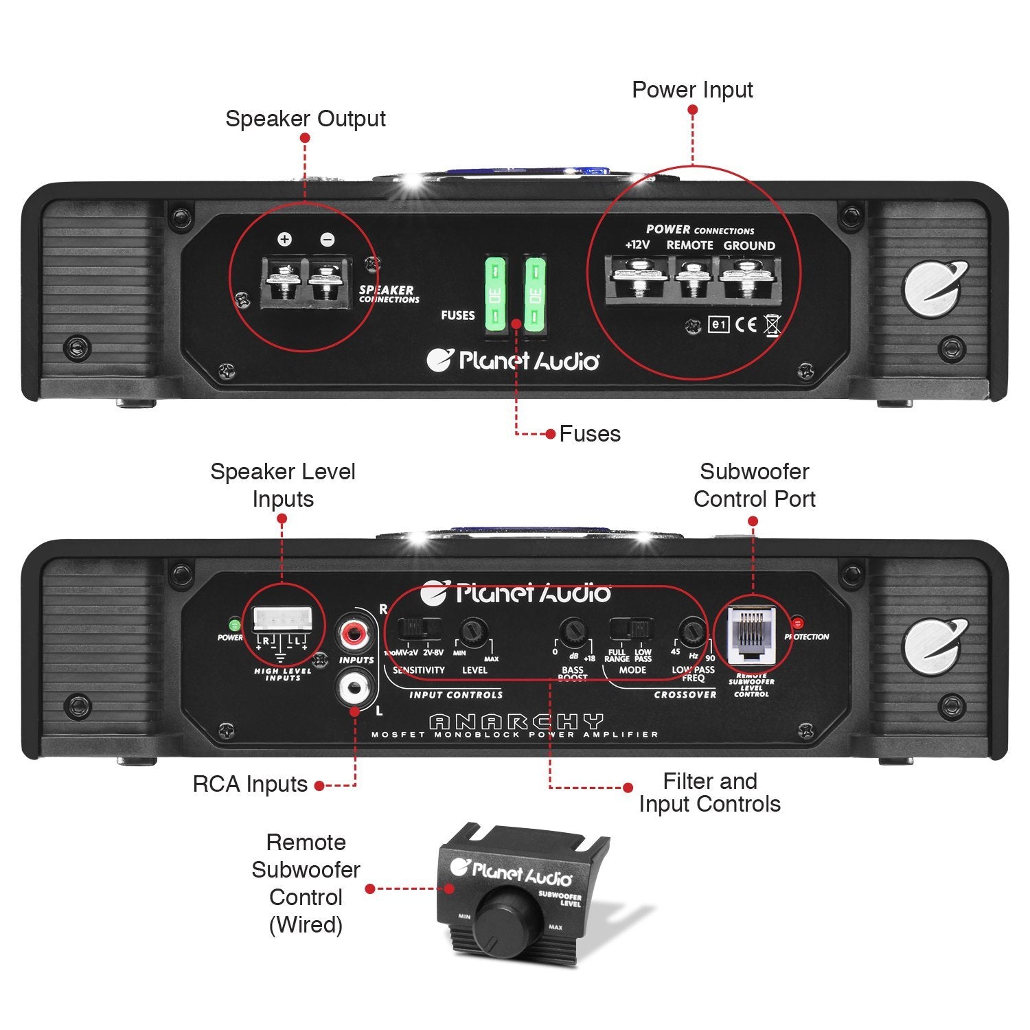 Planet Audio AC2500.1M Monoblock Car Amplifier 2500W, Class A/B, Black, 2/4 Ohm Stable, Remote Subwoofer Control