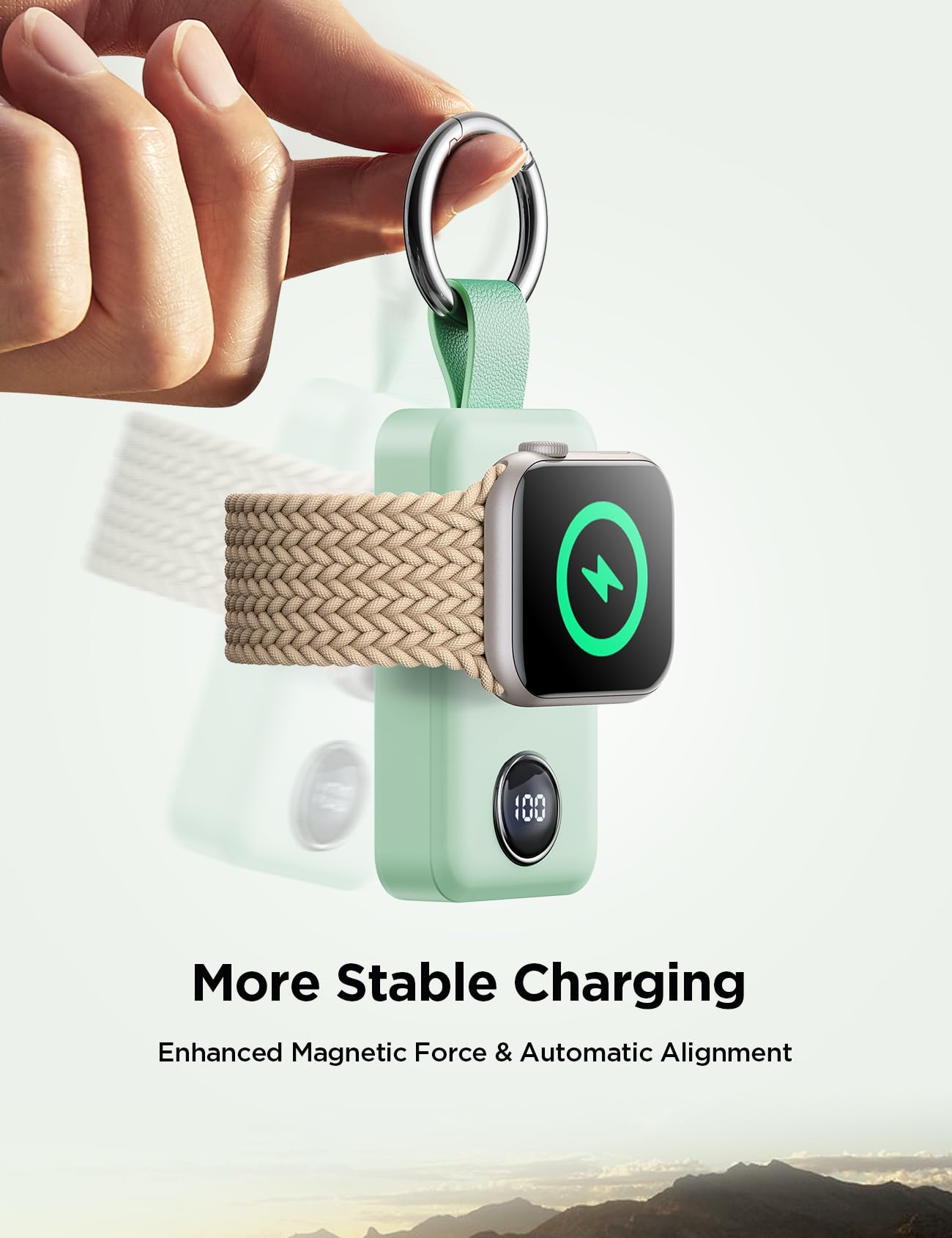 JOYROOM Portable Charger for Apple Watch 2000mAh Fast Charging Power Bank Keychain Mint for Series 10/9/8/7/6/5/4/3/2/SE
