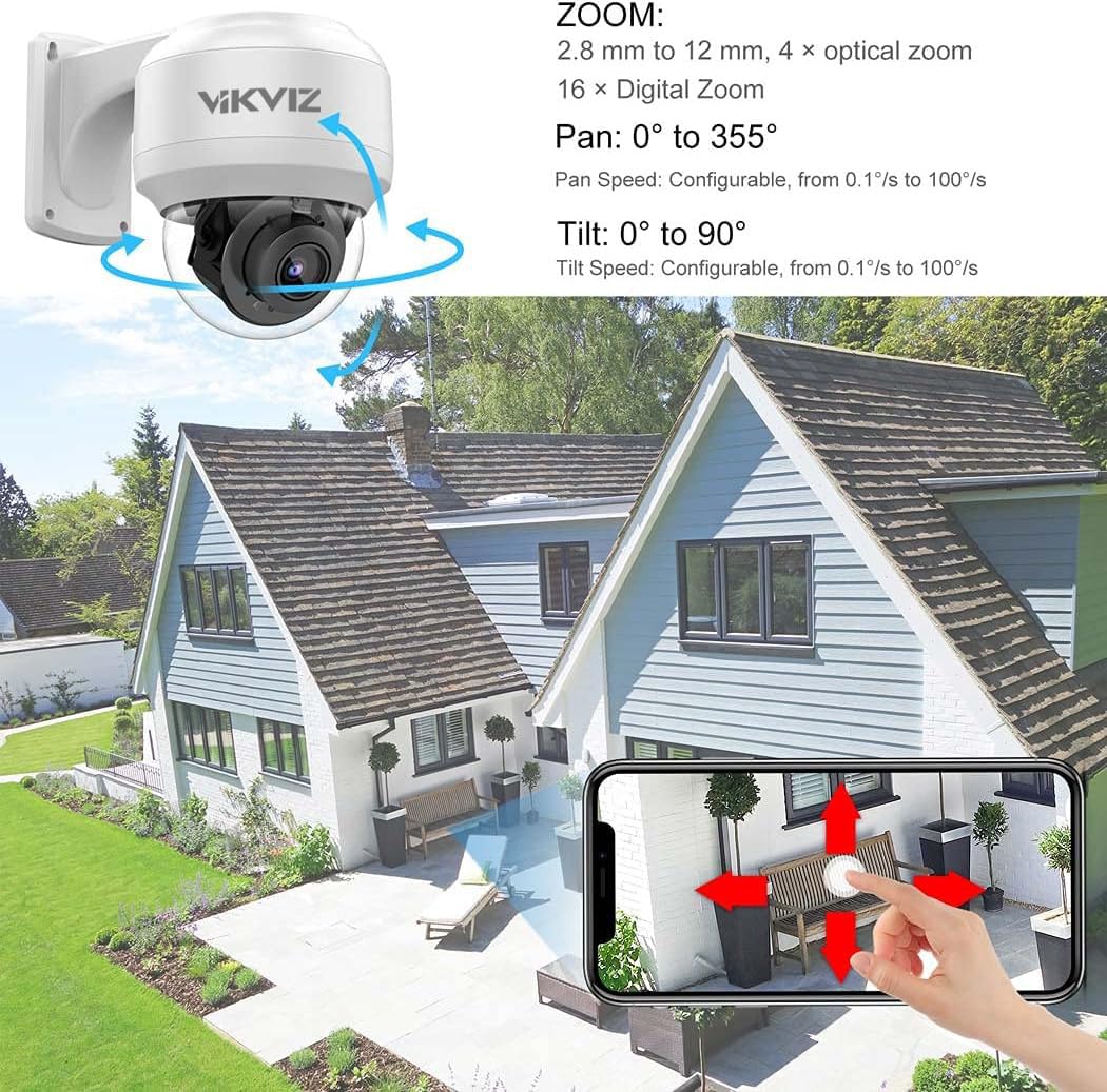 Vikviz 8Mp Outdoor Ptz Ip Camera Dome With Built In Mic,4X Optical Zoom 16X Digital Zoom Pan Tilt With 165Ft Ir Night Vsion,Huma