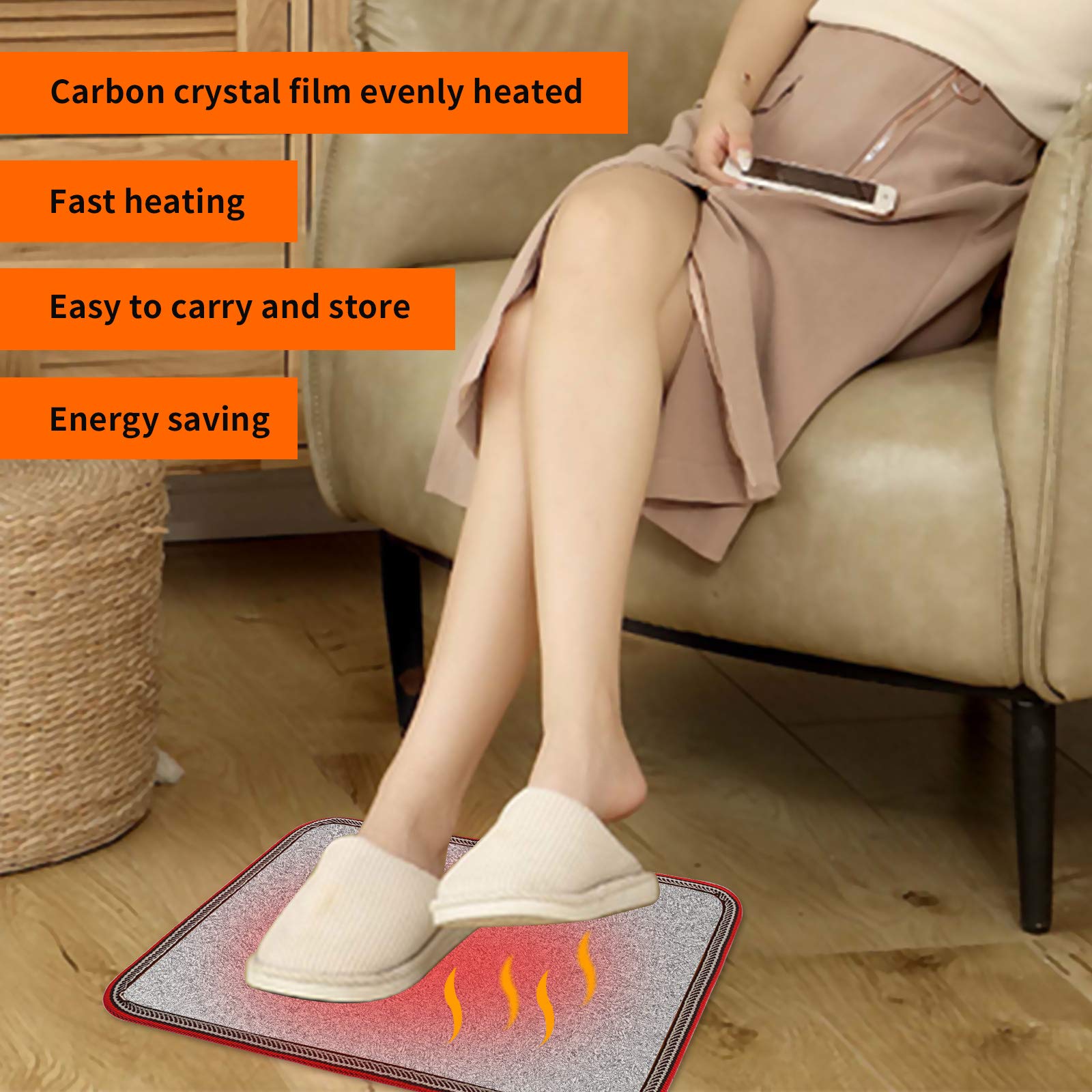 Electric Heated Floor Mats Under Desk, Heated Foot Warmer   110V Toes Warming Heater For Office And Home(Stone Grain)
