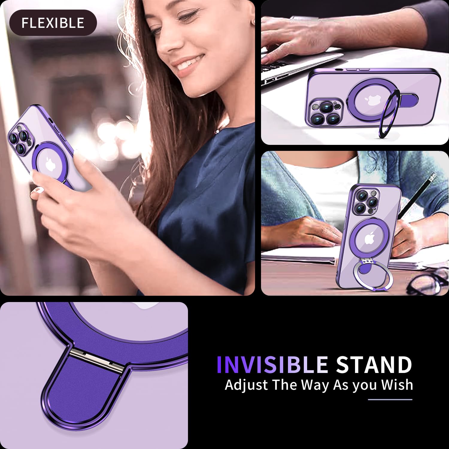 Magnetic For Iphone 14 Pro Case With Invisible Stand[Compatible With Magsafe][Full Camera Lens Protector][Military Drop Protecti