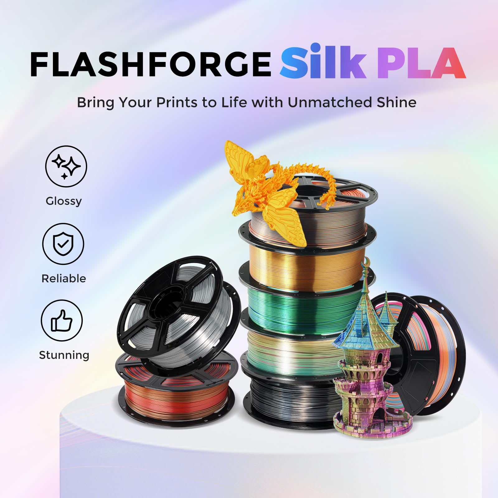 Flashforge 3D Printer Filament Silk Pla 1.75Mm 1Kg Spool-Dimensional Accuracy +/- 0.02Mm (Silver)