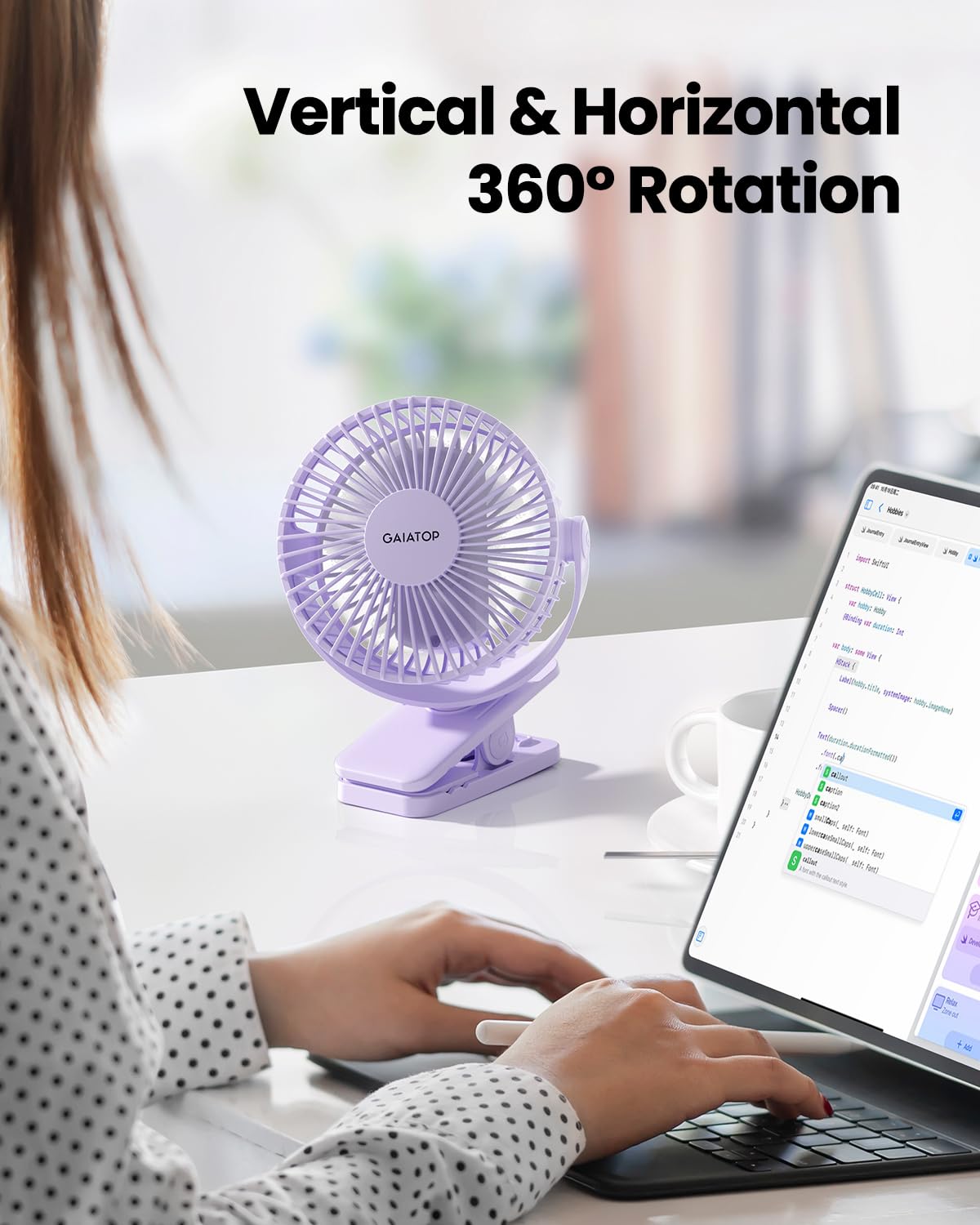 Gaiatop Portable Clip On Fan Battery Operated, Small Powerful Usb Desk Fan, 3 Speed Quiet Rechargeable Mini Table Fan, 360 Rotat