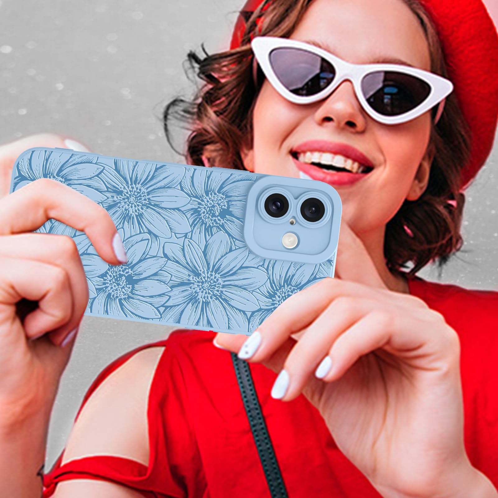 Mzelq For Iphone 16 Plus Case Case, Silicone Black Floral Flowers Sunflowers Cute Pattern, Camera Protection Soft Slim Phone Cas