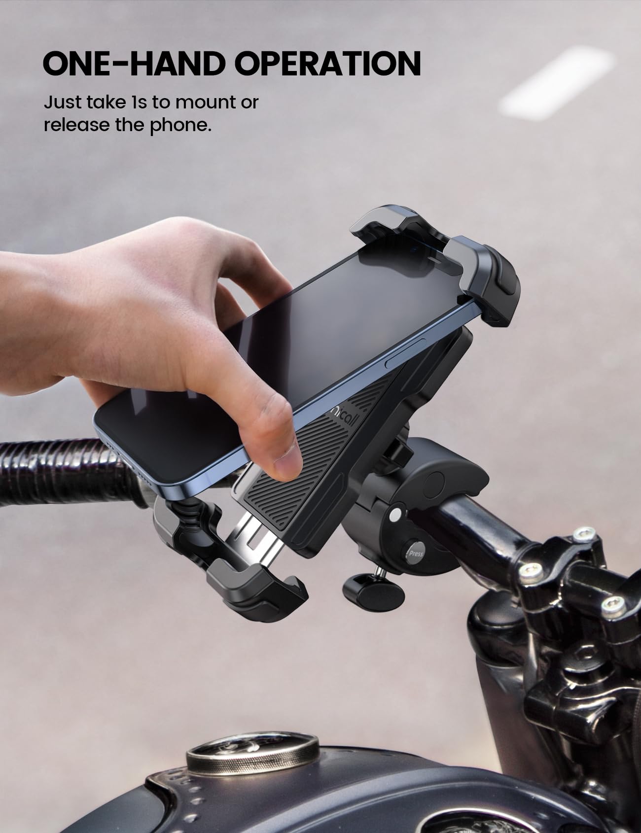 Lamicall Motorcycle Phone Mount, Bike Phone Holder - [Metal Lock] Upgrade Quick Install Handlebar Clip For Bicycle Scooter, Cell