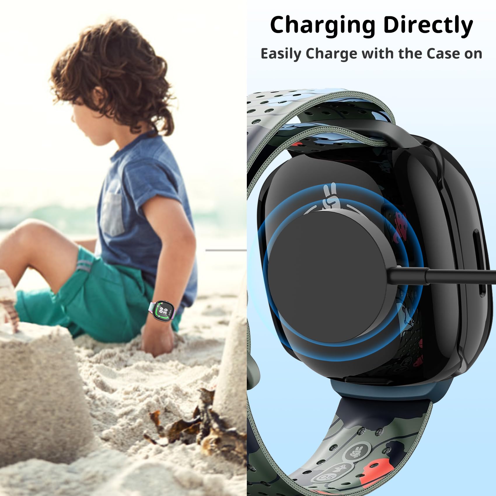 2-Pack Screen Protector Compatible With Fitbit Google Ace Lte Case, Tempered Glass All-Around Protective Screen Full Hard Pc Cov