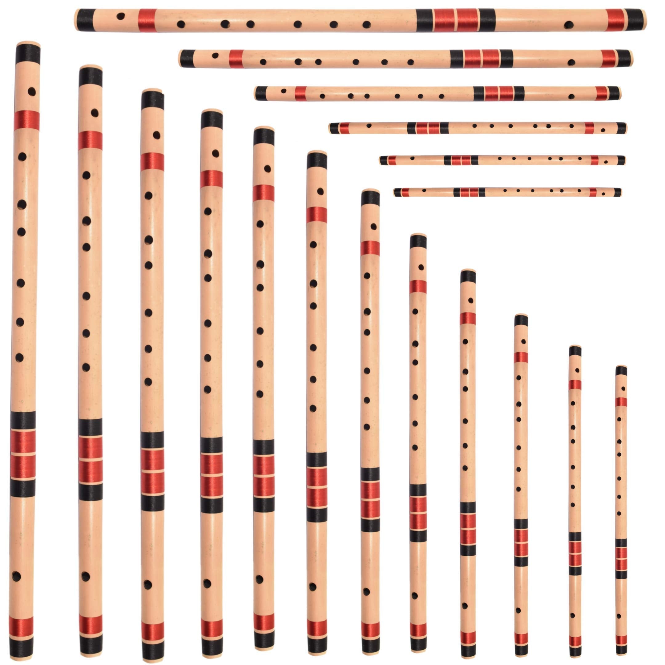 ShivZ Muzic Flutes, Set Of 18 Premium Bansuri, B Medium To F Sharp Base (With Written Manual & Bag)