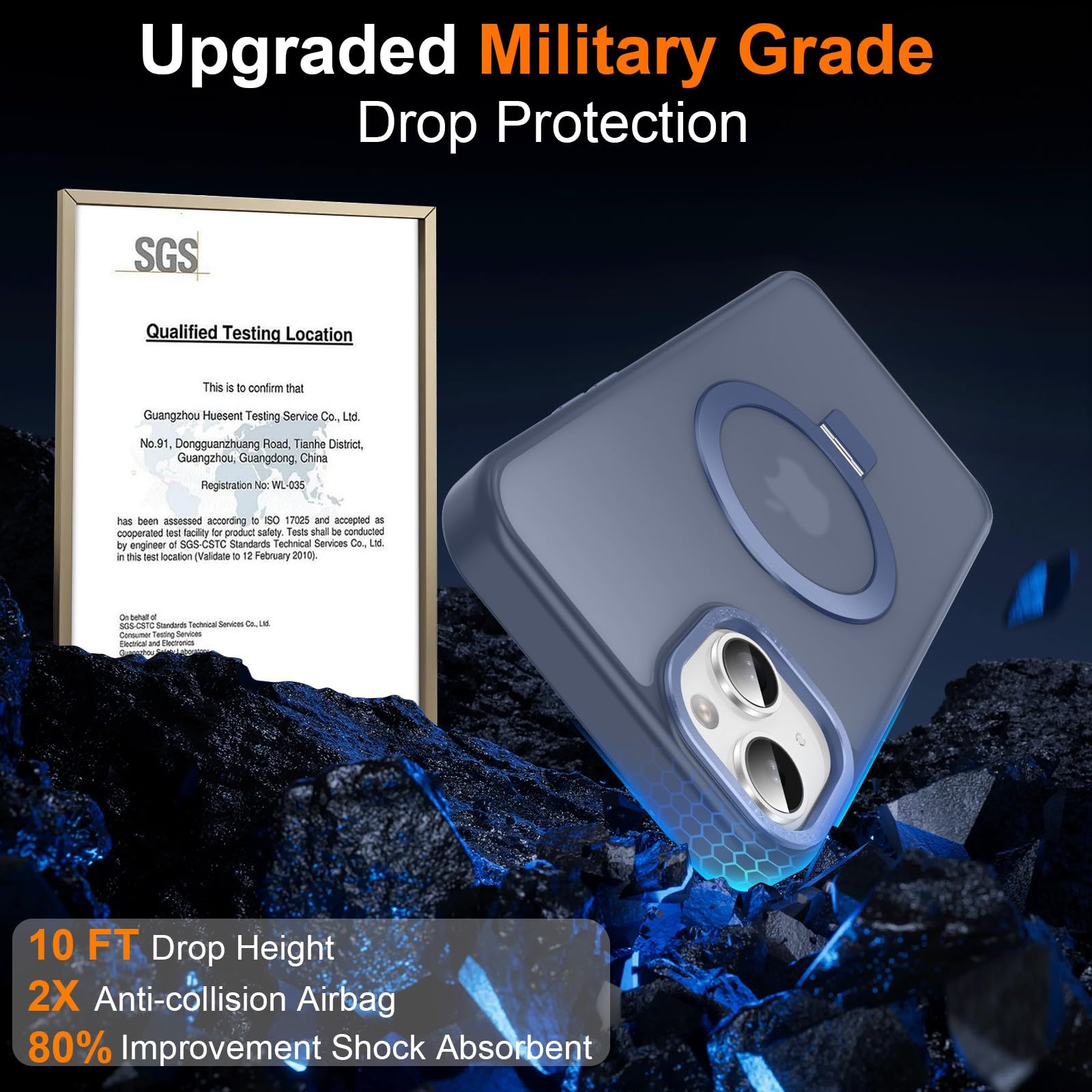 Lufanbis Magnetic For Iphone 15 Case With Ring Stand, [10 Ft Drop Protection] [Velvety Touch] Slim Translucent Matte Back Shockp